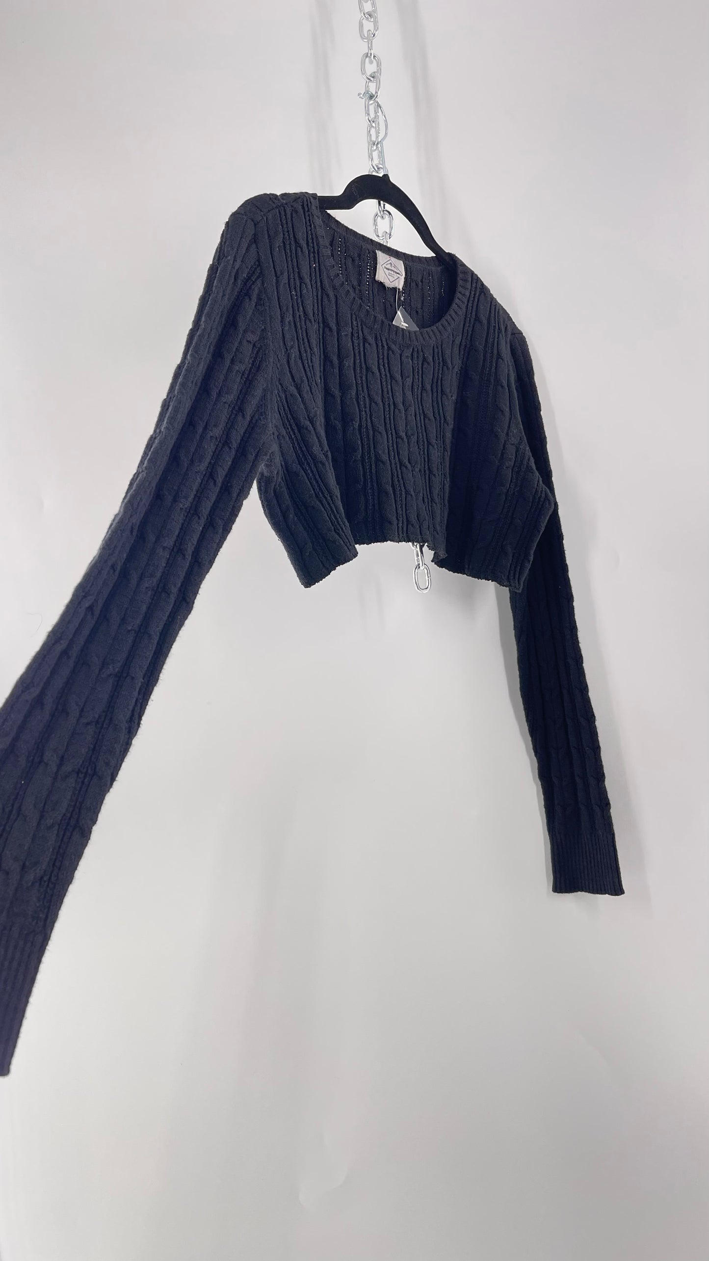 Urban Outfitters Reworked Cropped Cableknit Black Sweater (Medium)