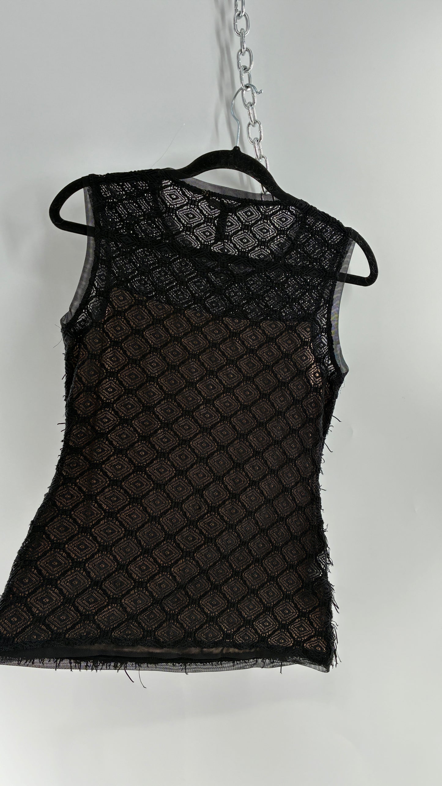 Deadstock Vintage BCBG MAXAZRIA Auden Black Fringe And Lace Top (XS)