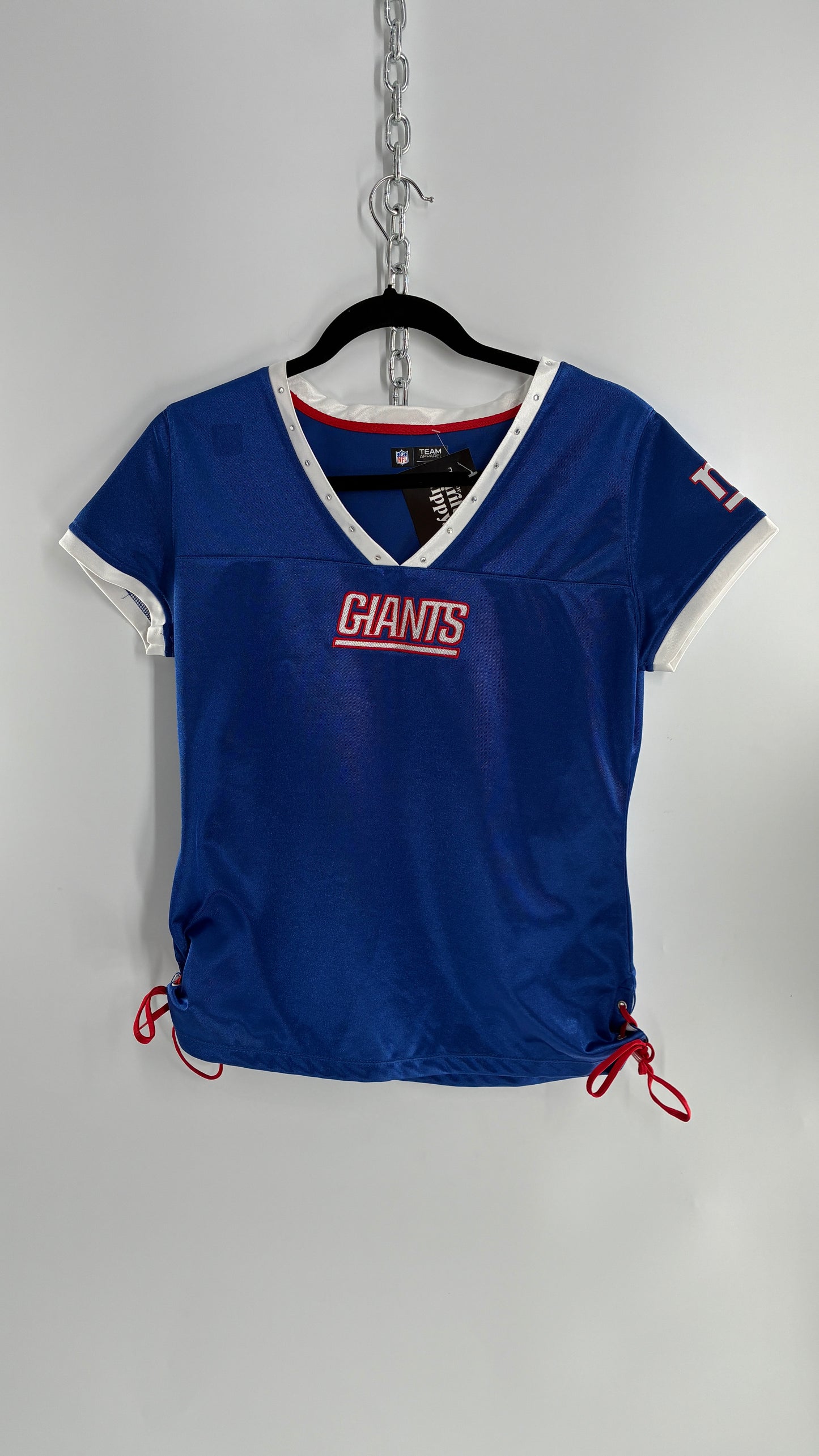 Vintage GIANTS NFL Ribbon Tie Side Jersey with Rhinestone Details (Large)