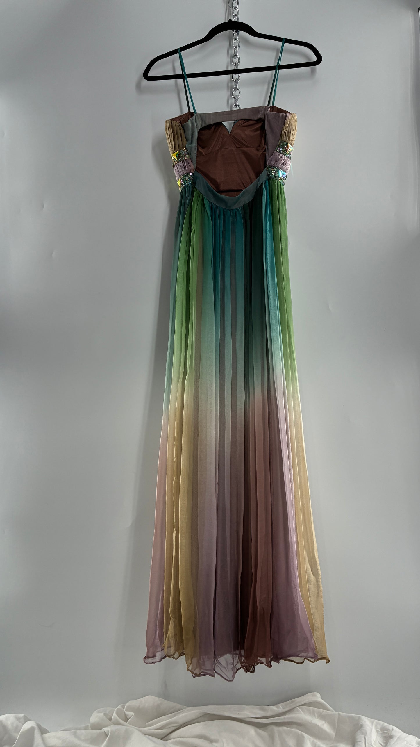 Vintage Dave & Johnny 100% Silk Ombré Bustier, Open Back Gown (5/XS/S)