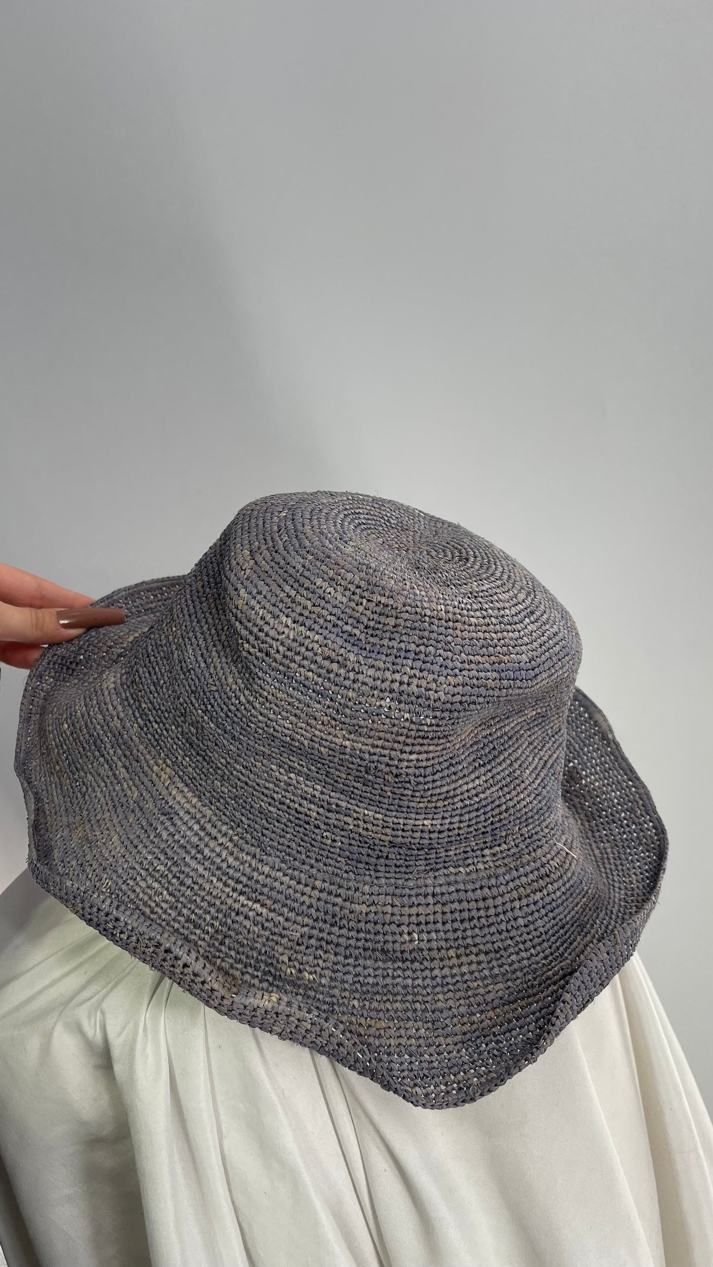 San Diego Hat Company Blue Grey Woven Crochet Raffia Sun Hat
