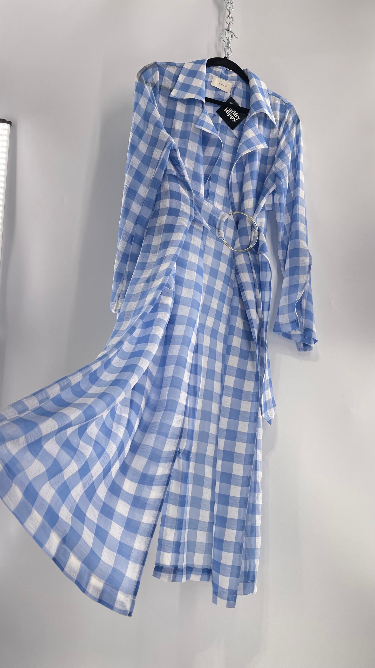 Capulet Anthropologie Gingham Baby Blue Coat/Cape (S)