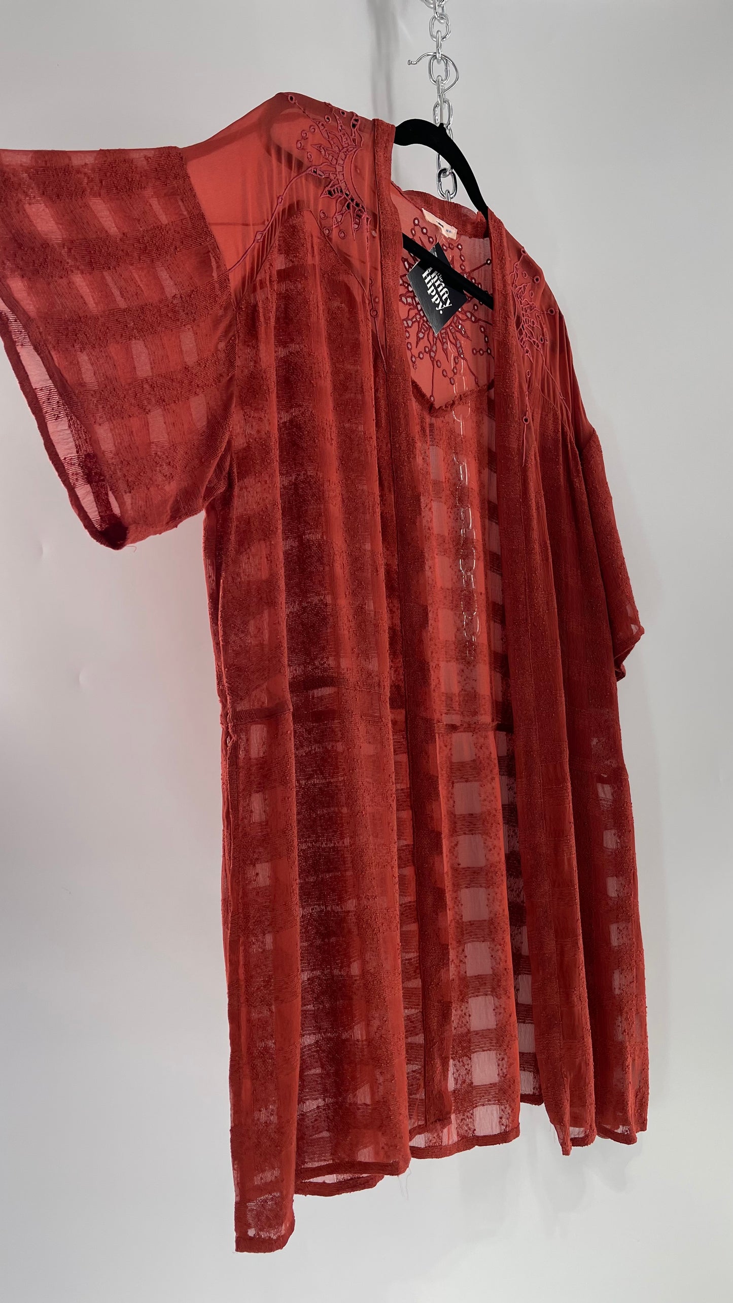 NFO Anthropologie Burnt Orange Cape With Embroidered Solstice Sun and Crescent Moon Designs (One Size)