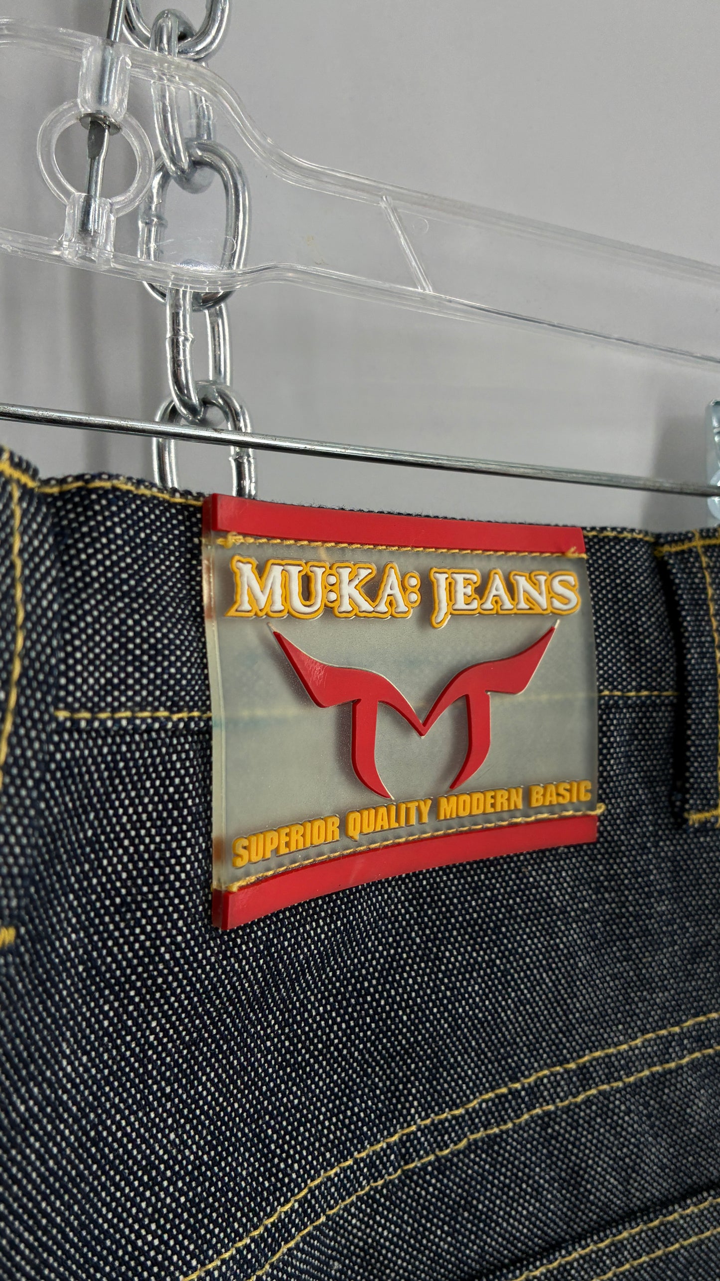 Vintage 1990s MU:KA: JEANS Men’s Dark Wash Japanese Style Denim Baggy Straight Legs and Oversized Jacket Set (L, 32x32)