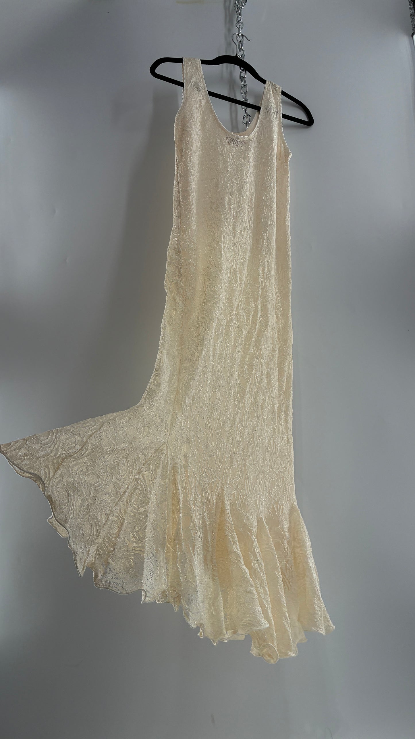 Vintage SARA MIQUE New York Off White Maxi Dress and Balloon Sleeve Cardigan Set (M)