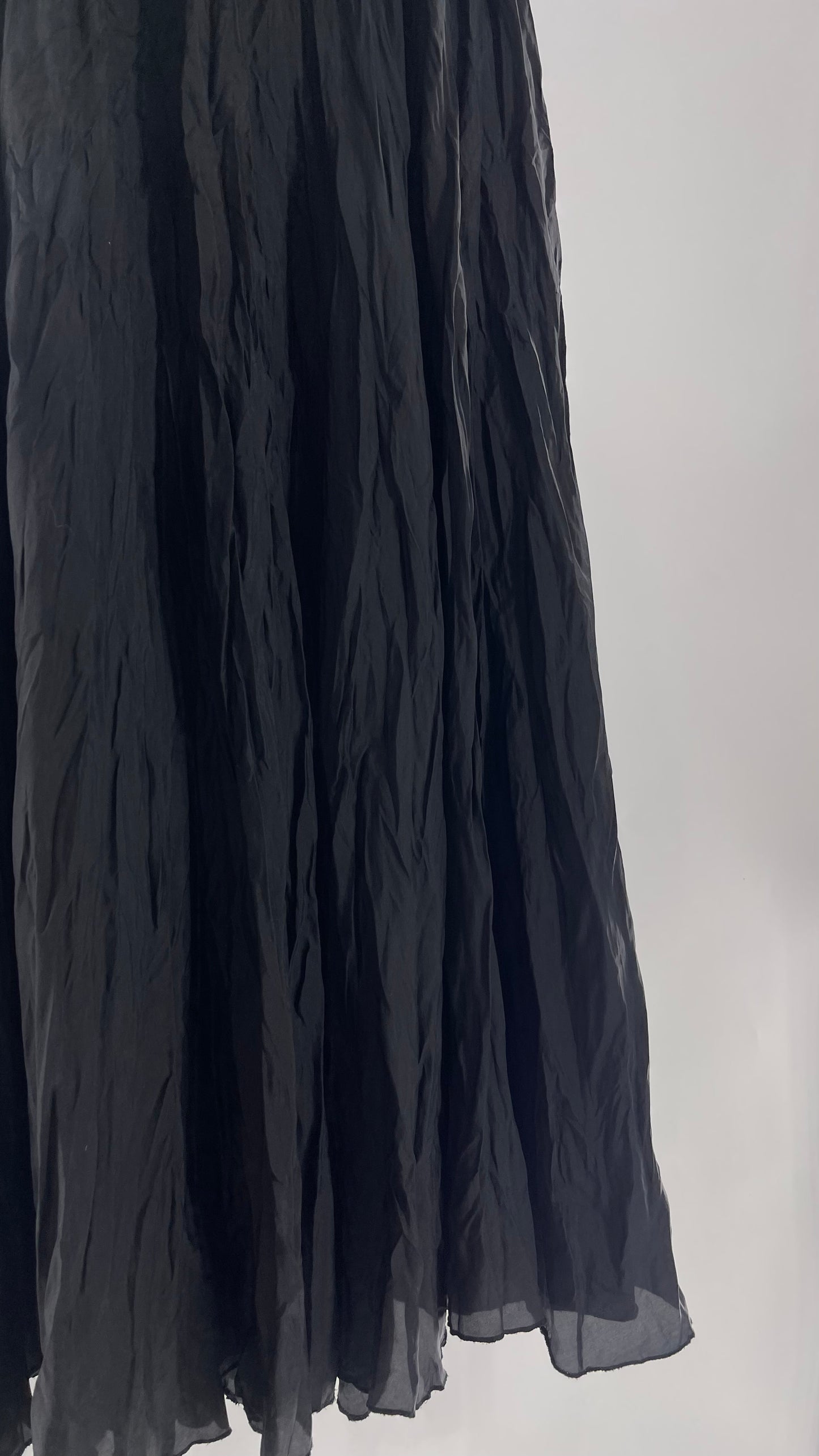 Vintage Adrian Jordan Black Full Length Crinkle Skirt 100% Silk (18/20)