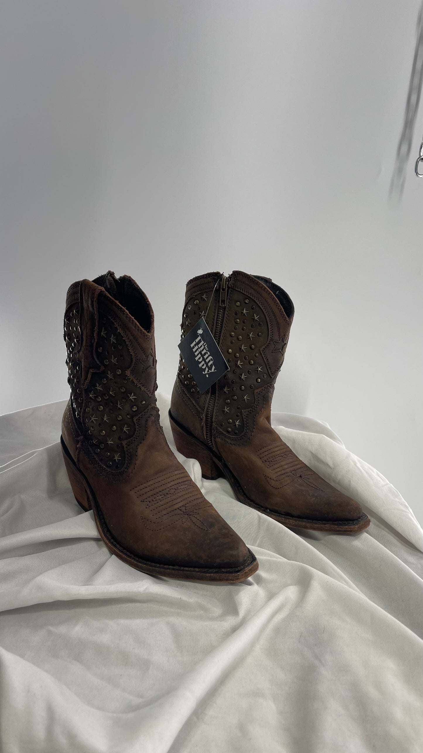 LIBERTY BLACK Handmade in Mexico Leather Cowboy Boots with Star Studs (7.5)