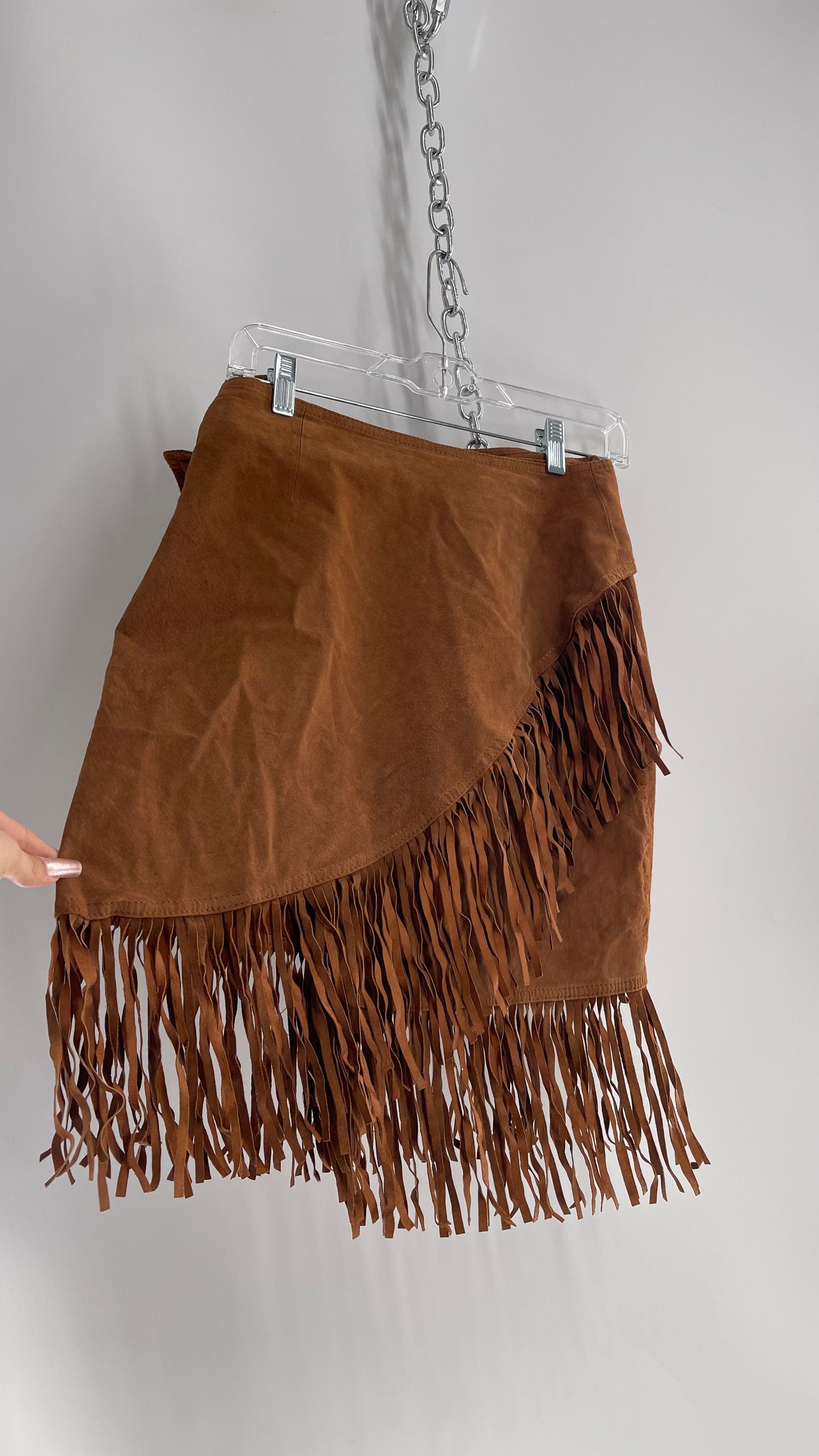 Vintage Cedars Brown Genuine Suede Leather Fringe Skirt (Medium)