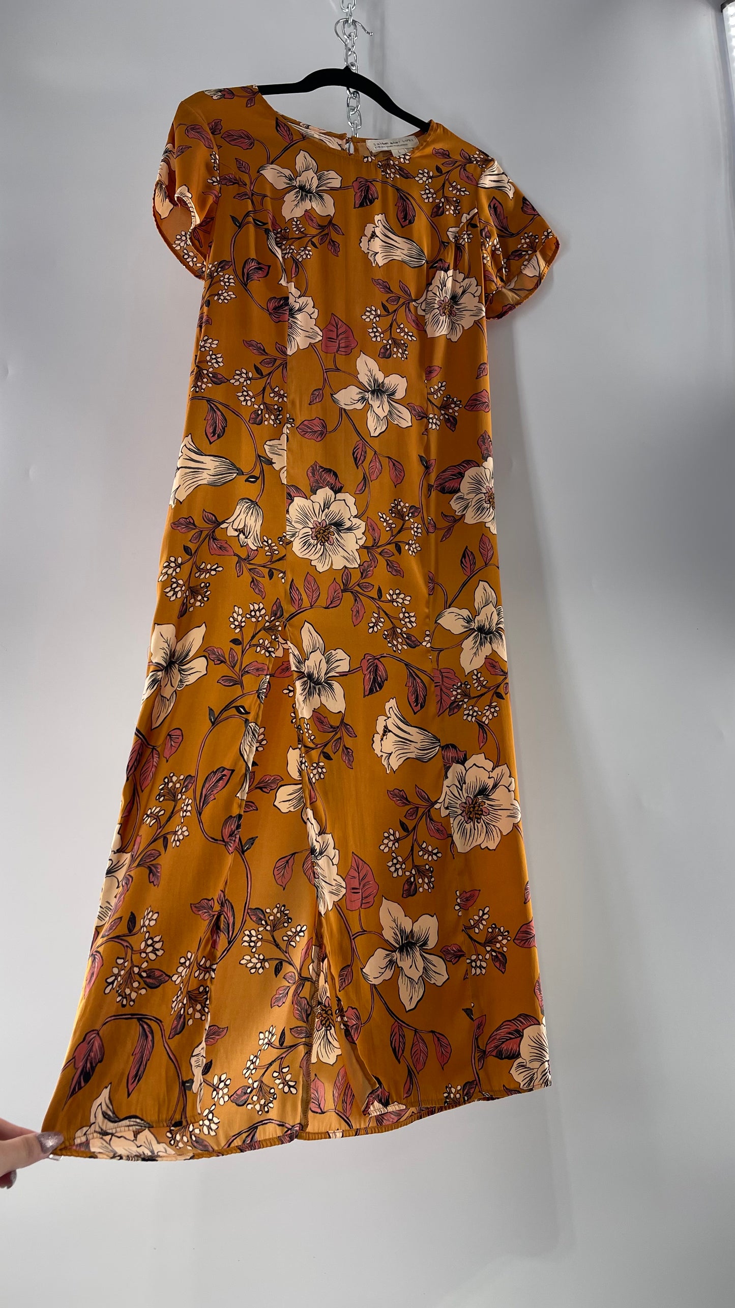 Saltwater Anthropologie - Brown / Burnt Orange Flower Maxi Dress (Size Large)