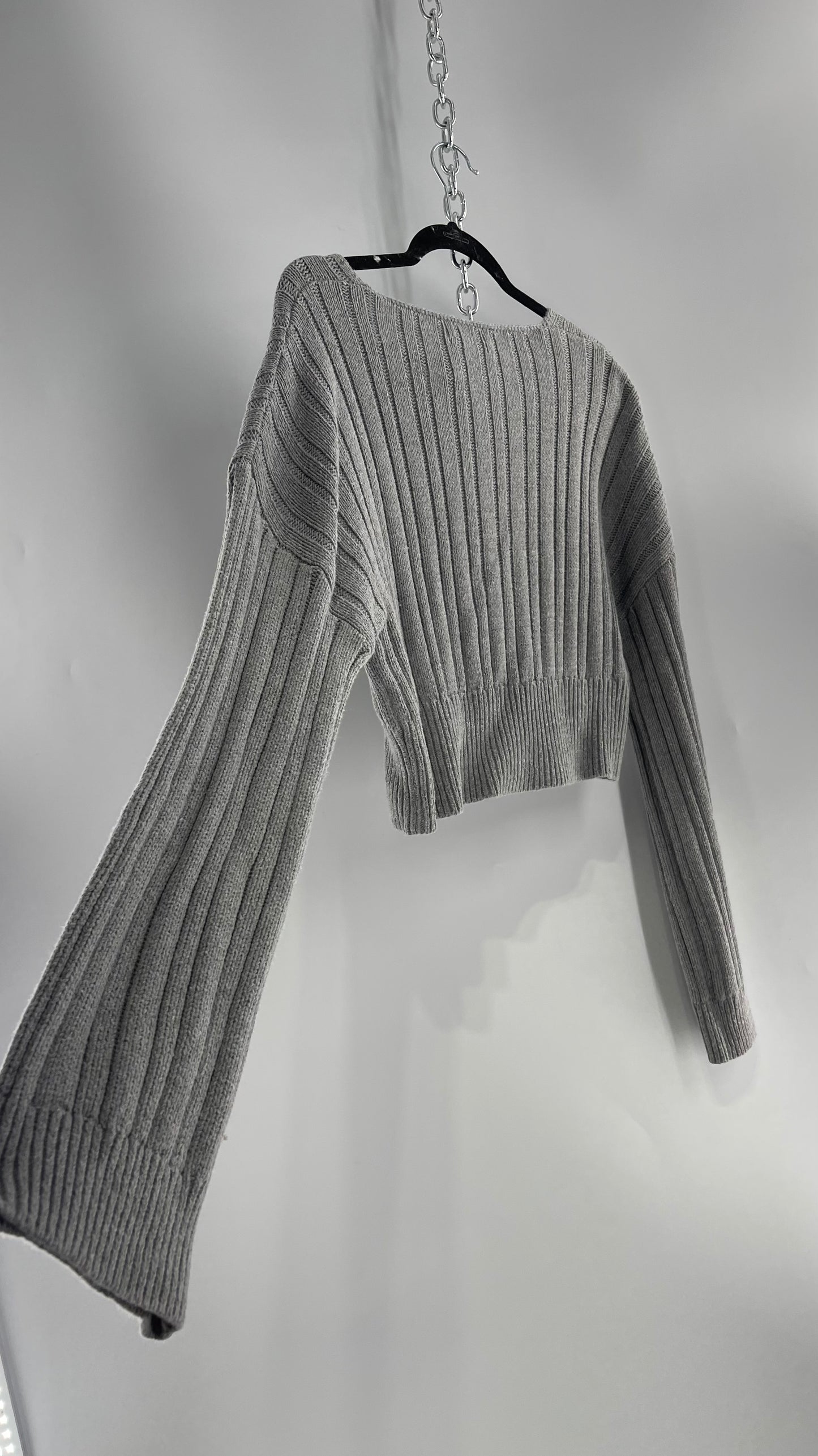 Urban Outfitters Grey Knit Ribbed Cropped Sweater (L)