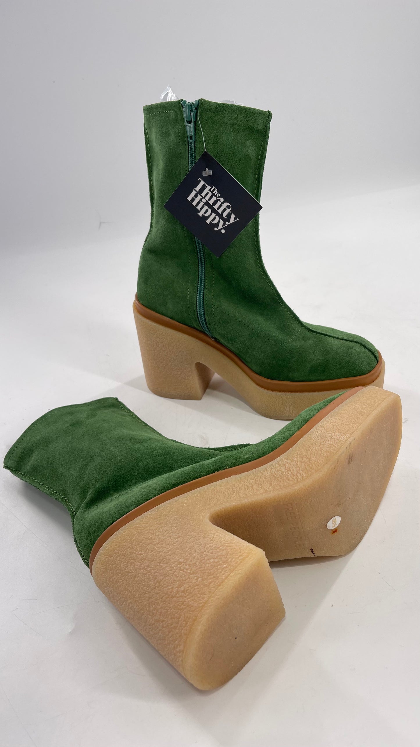 Free People Green Gigi Suede Leather Rubber Heel Boot (36.5)