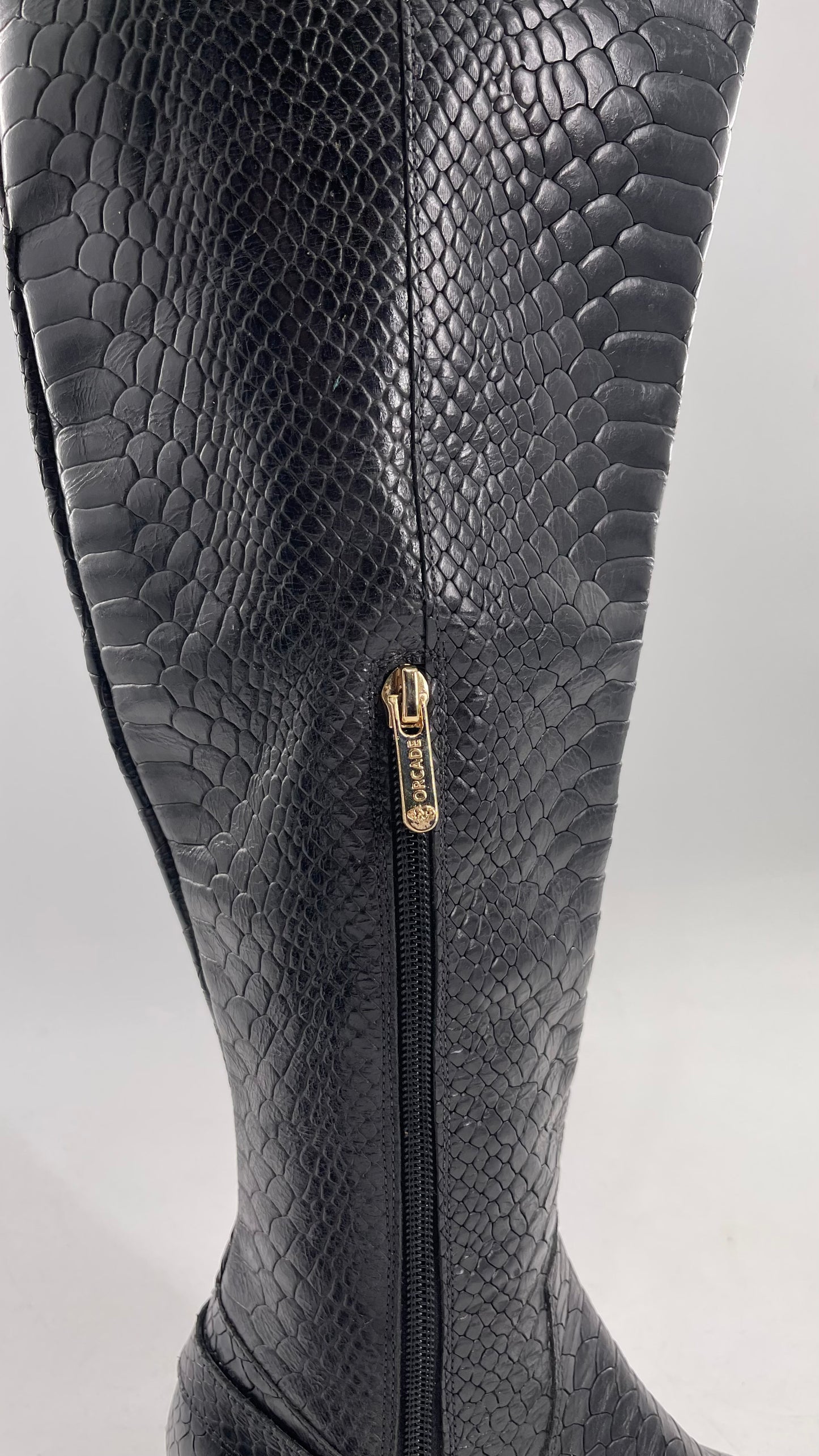 ORCADE Genuine Brazilian Leather Crocodile Embossed/Textured Knee High Boots (5)