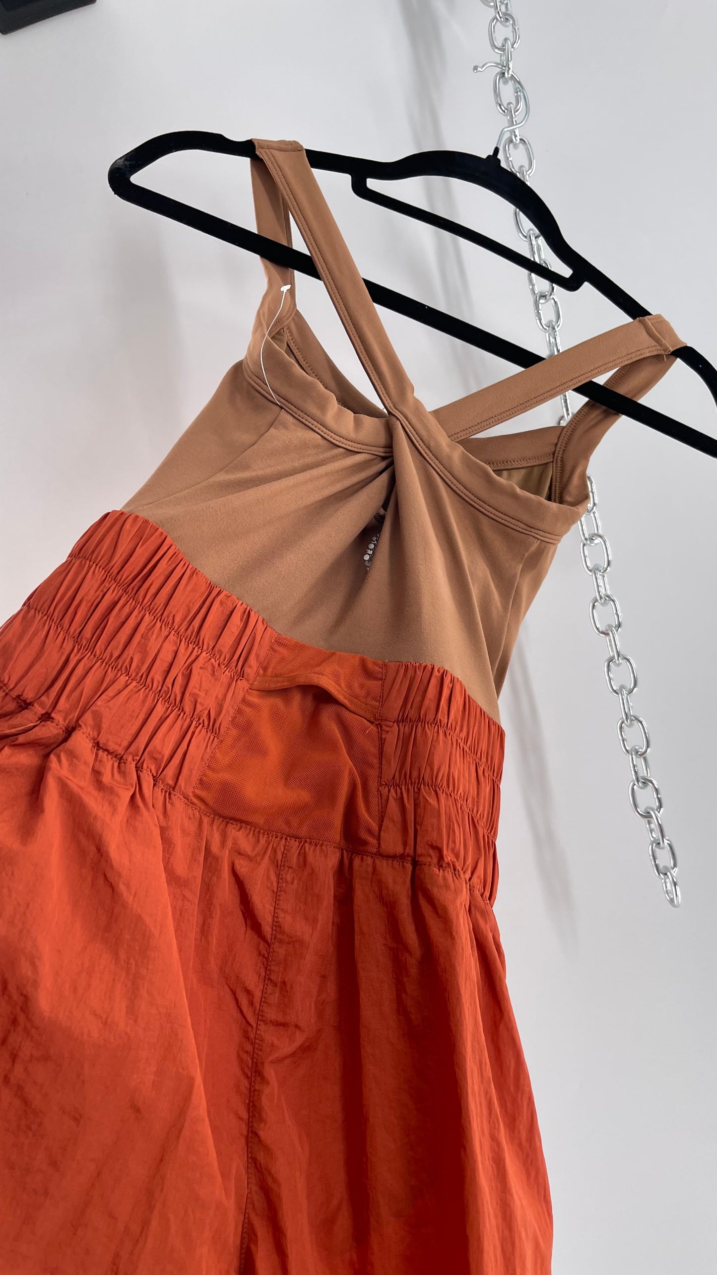 Free People Movement Tan Jumpsuit with Burnt Orange Parachute Shorts (XS)