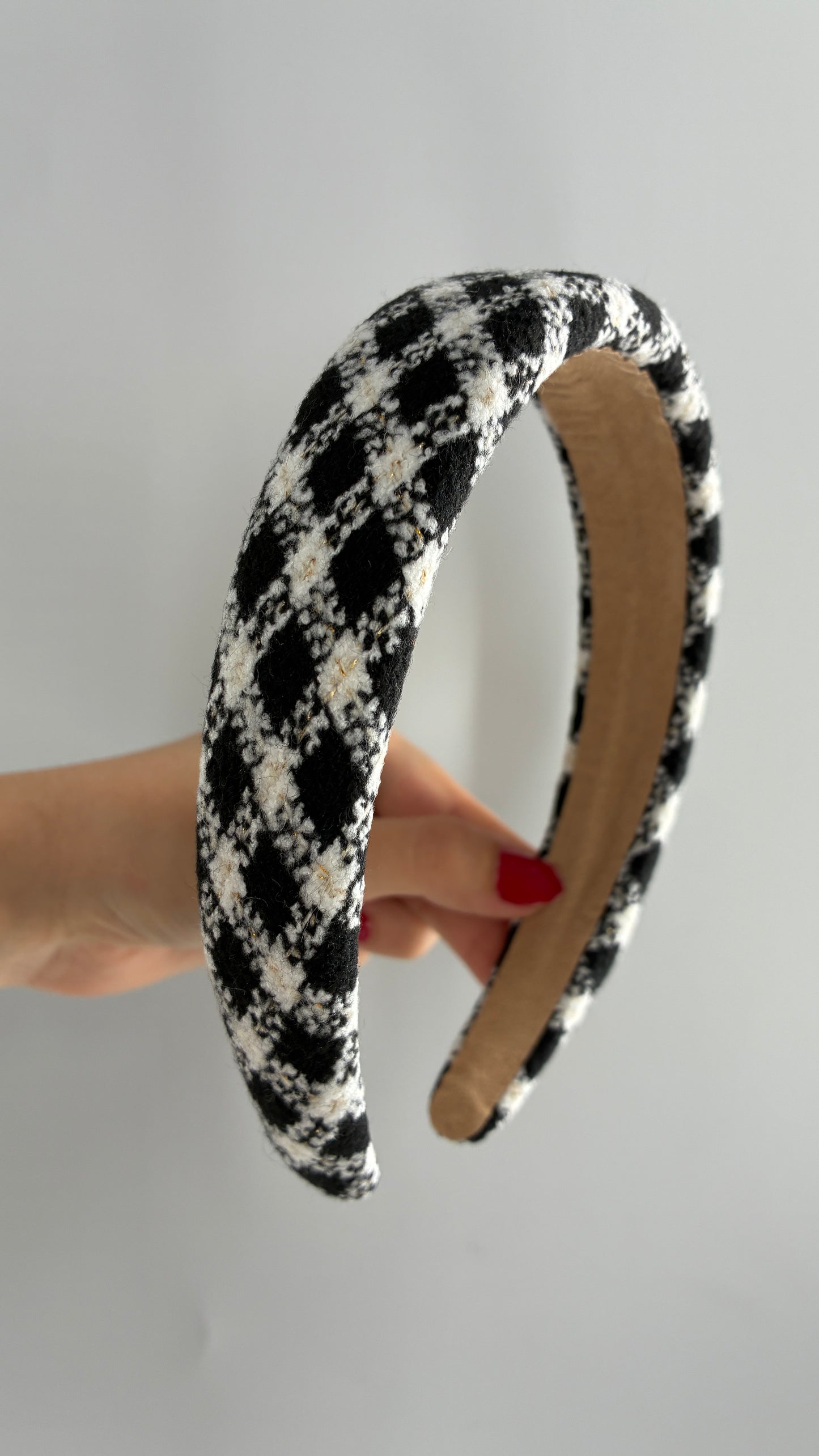 Black and White Plaid Knit Headband