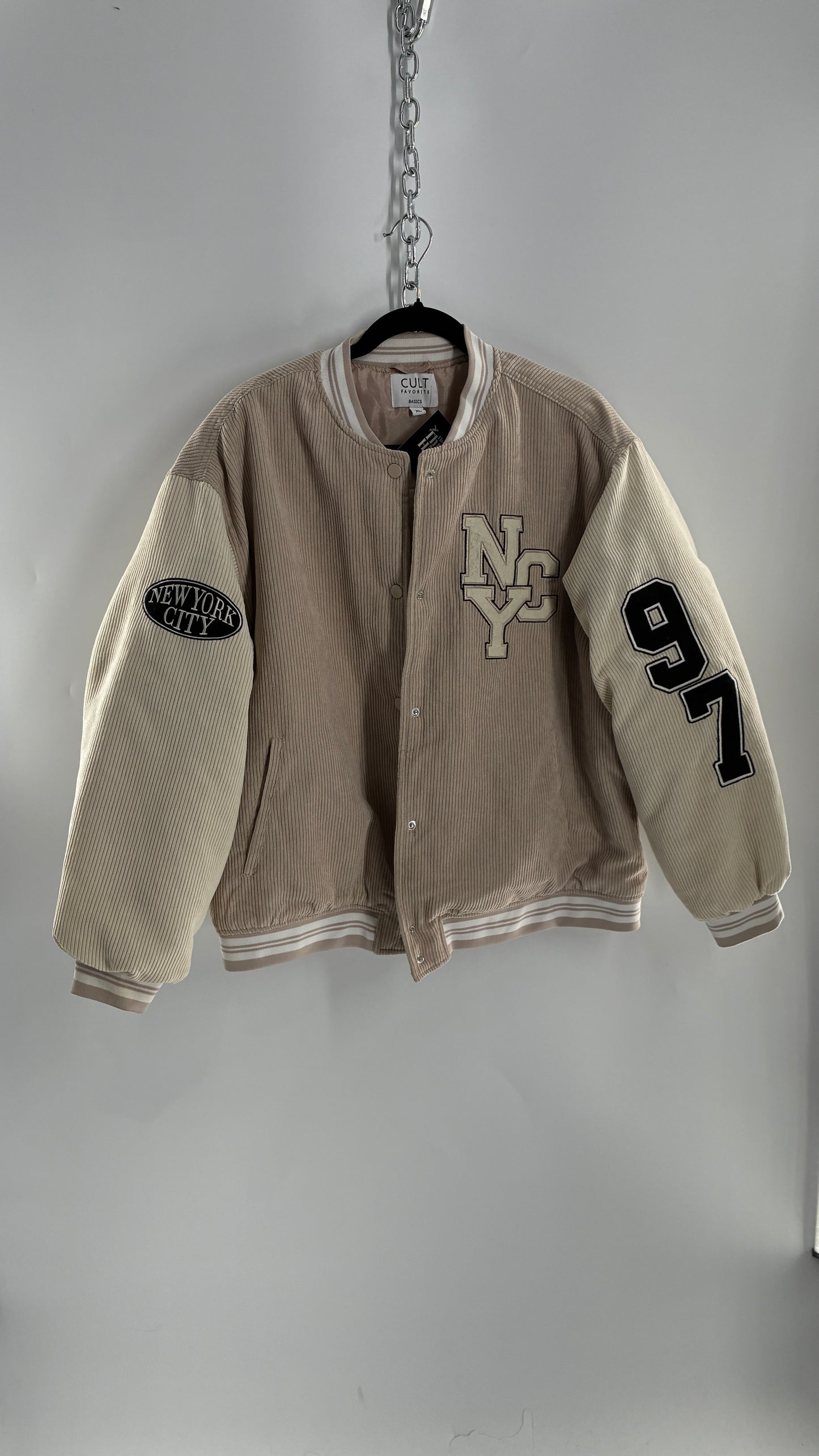 Cult Favorite Corduroy NYC Patch/Badge Varsity Jacket (XL)