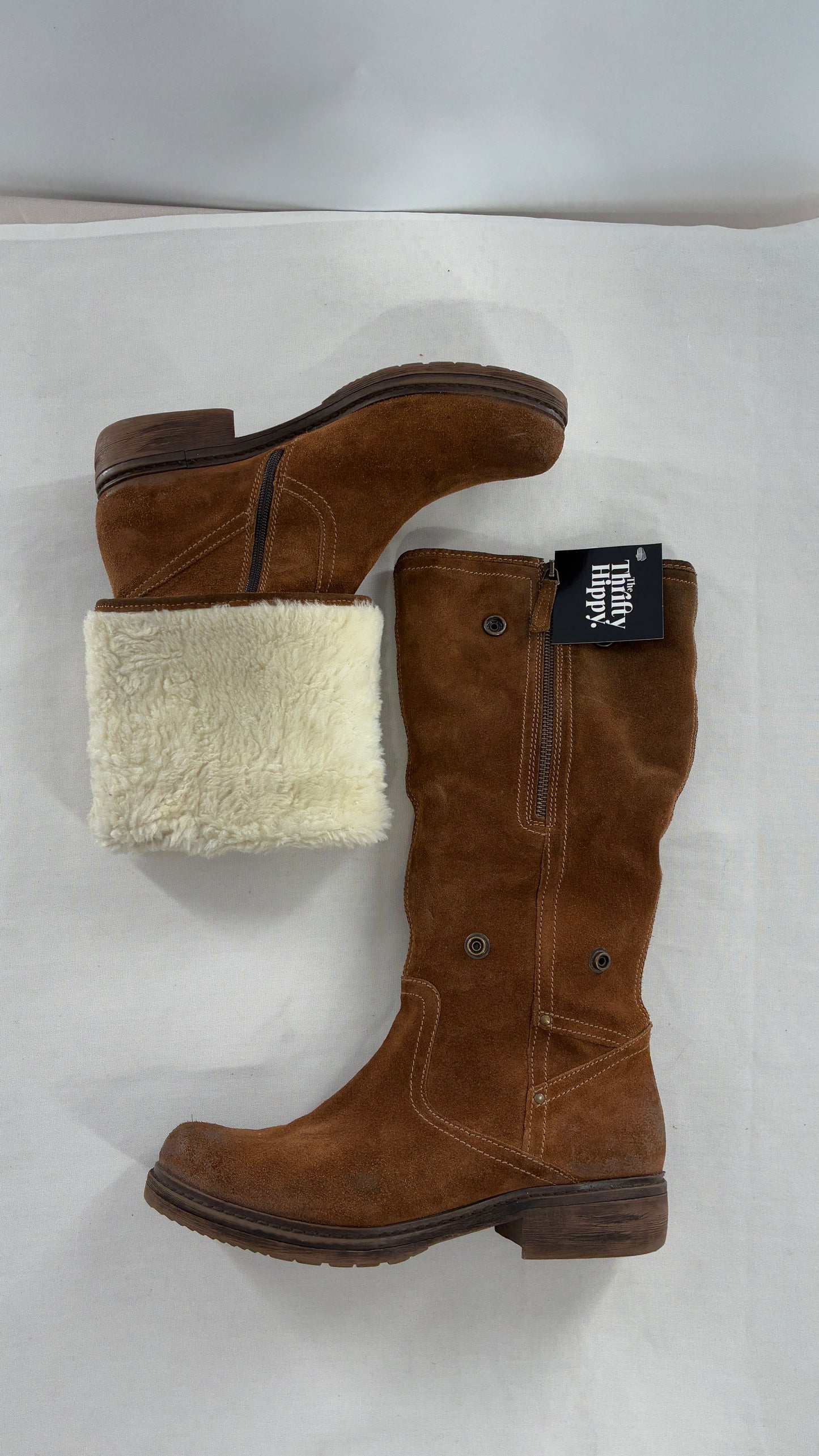 MANAS Brown Suede Leather Combat Style Boots with Fold Over Option (40)