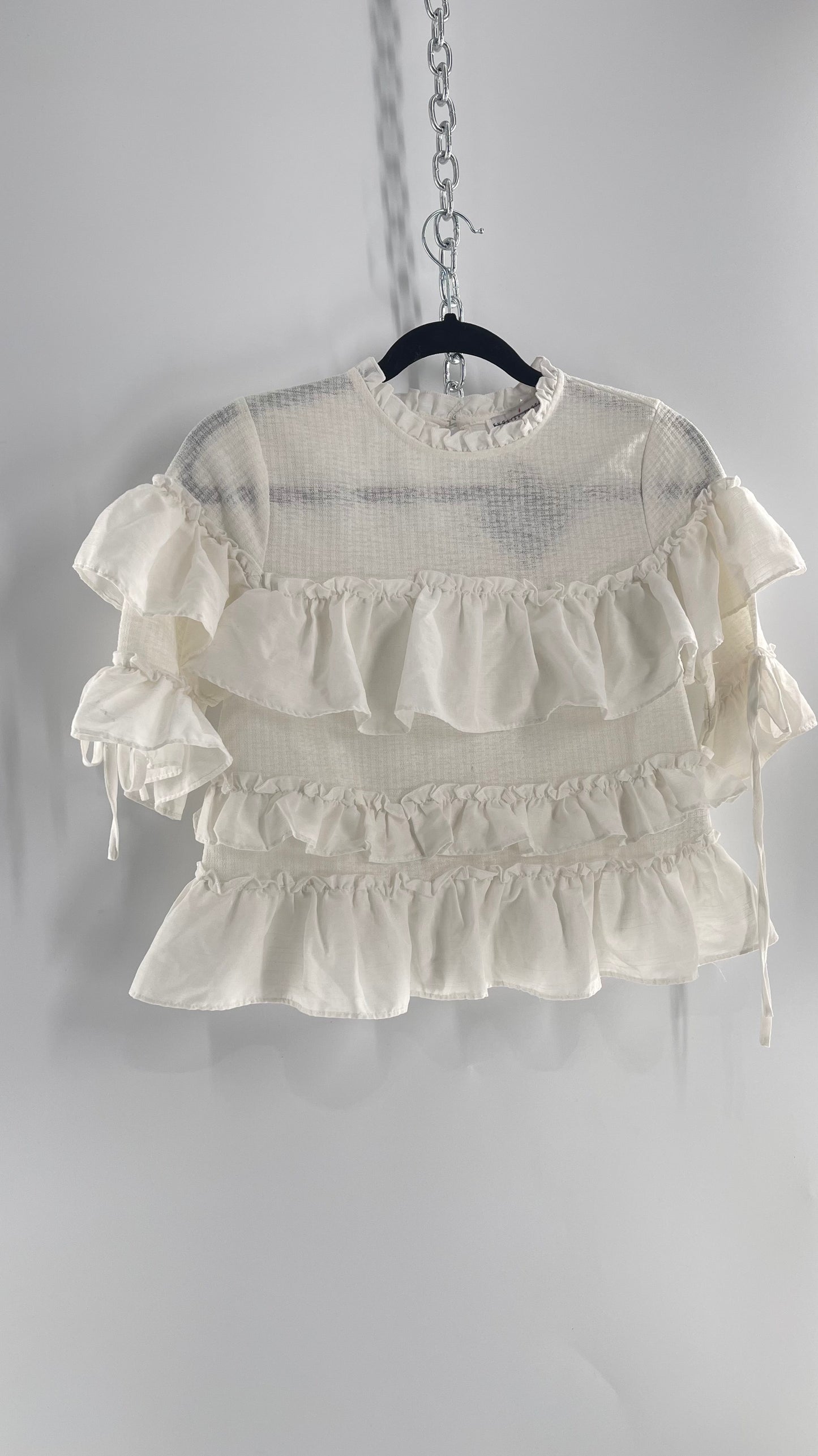 For Love and Lemons English Factory White Ruffle Cloud Blouse with Tags Attached (XS)