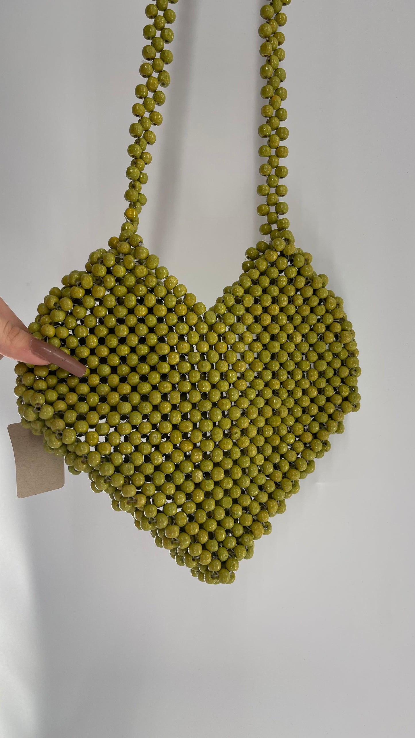Green Wooden Beaded Heart Shaped Purse