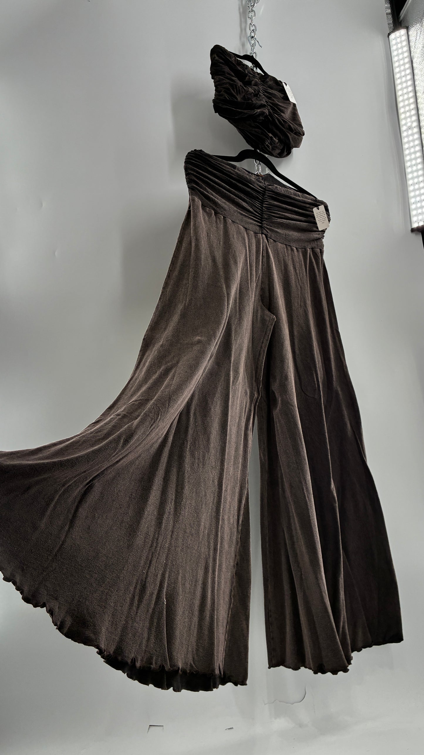 Free People Acid Wash Style Ruched Tube Top And Ultra Wide Leg Pant Set with Tags Attached (L)