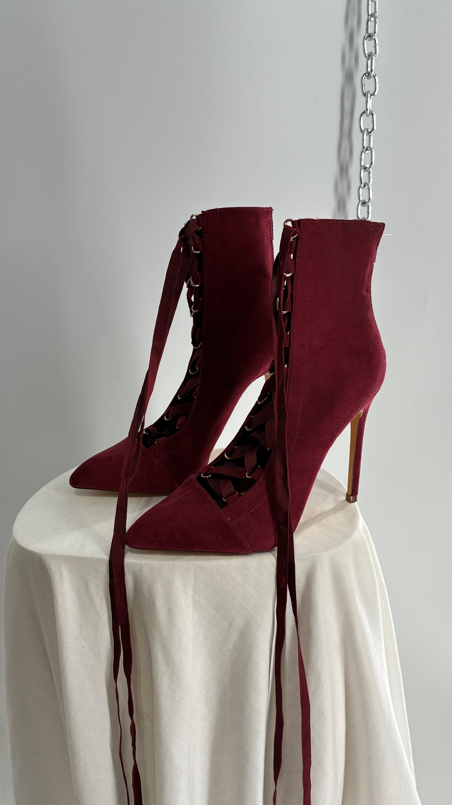 Charlotte Russe Deadstock Maroon Pointed Toe, Lace Up, Tie Up GISELE heel (9)
