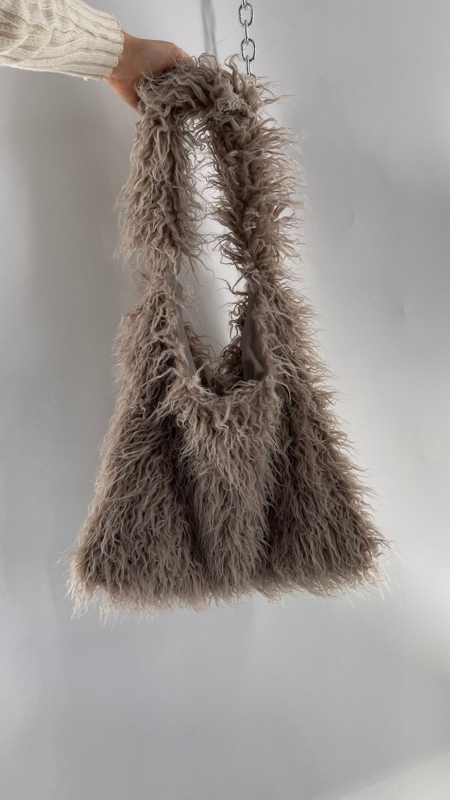 Free People Grey Shaggy Tote Bag