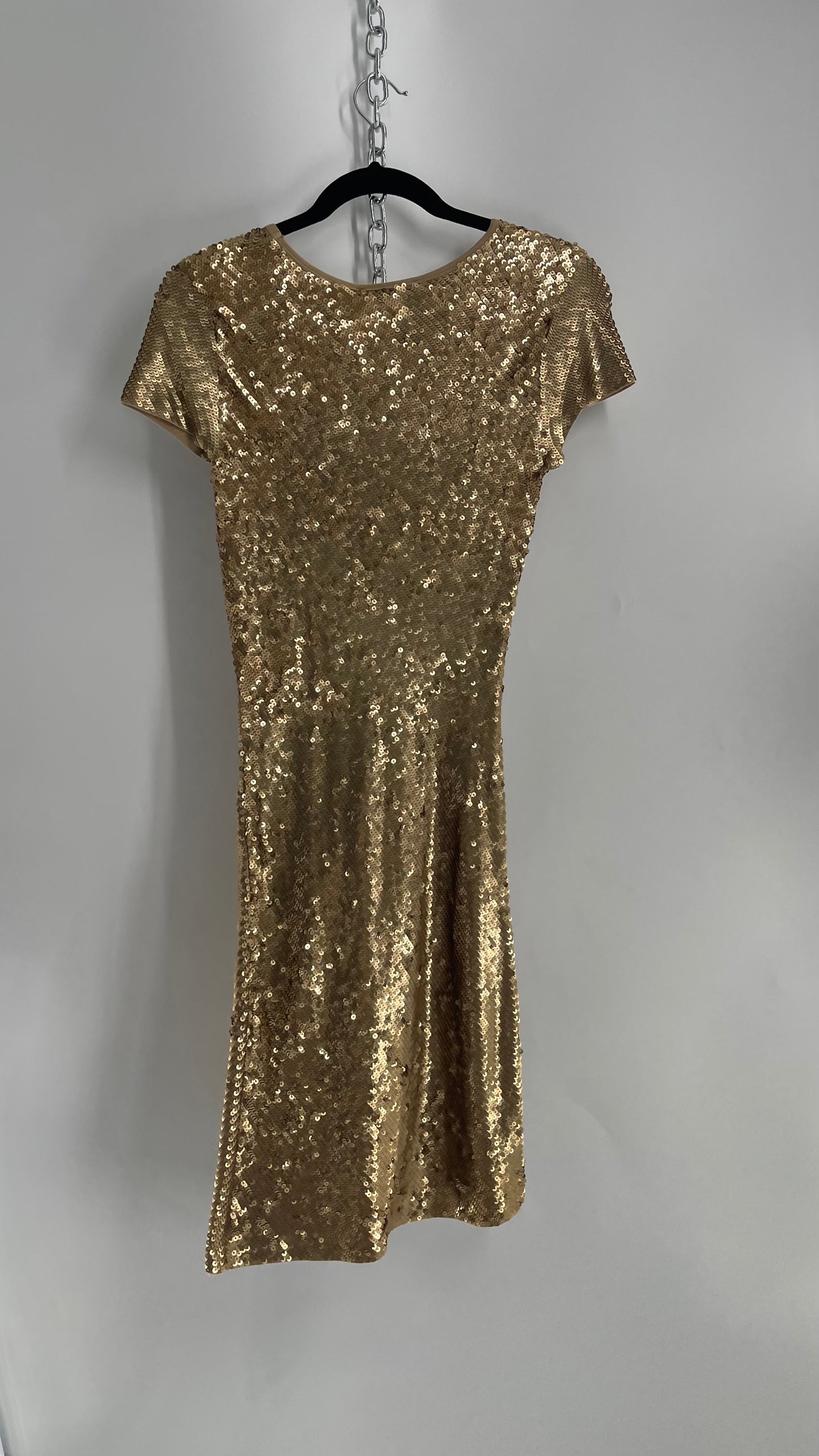 Michael Kors Sequin Party Gold Midi Dress (XXS)