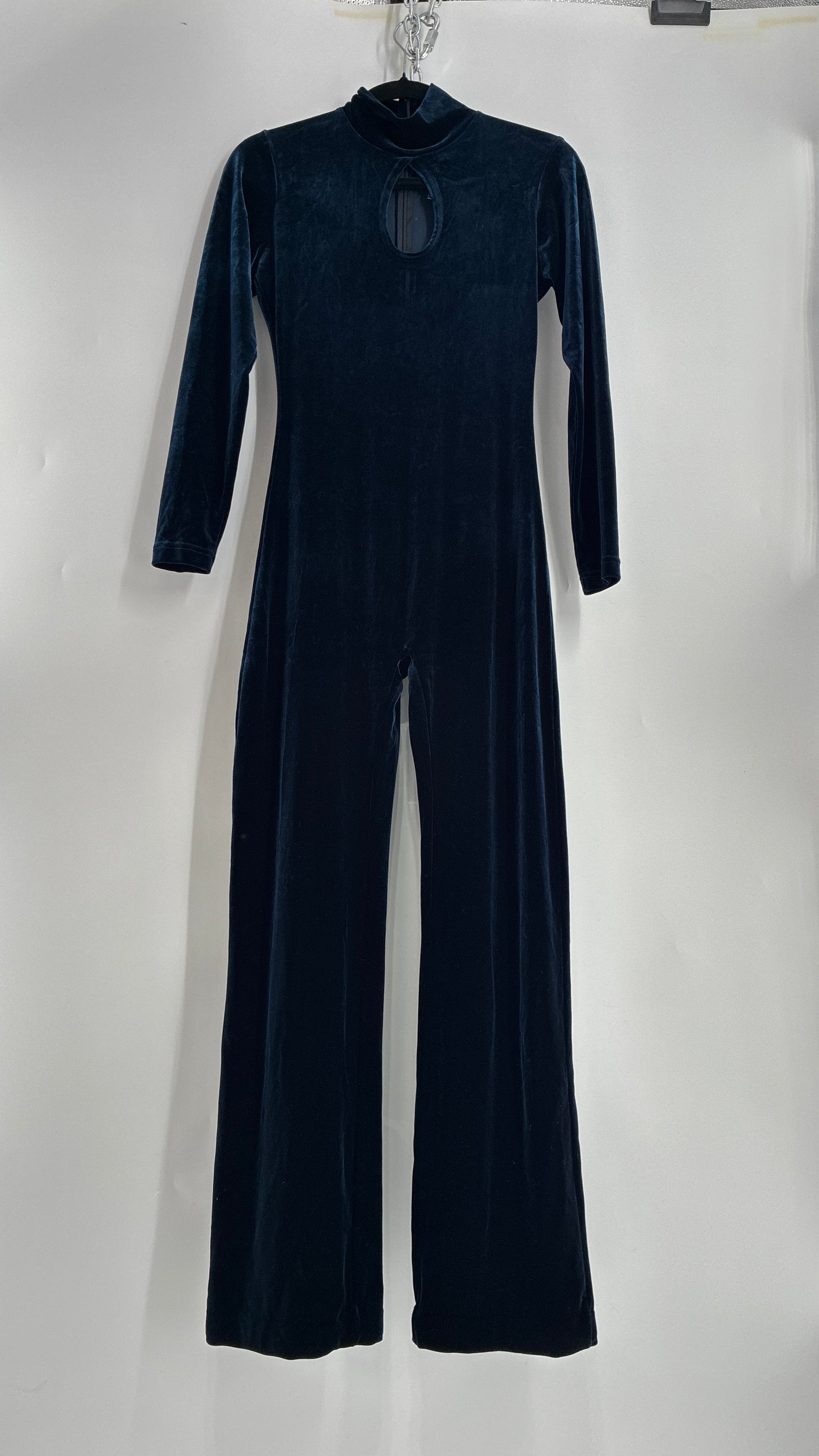 Vintage 1990s MODA INTERNATIONAL Midnight/Navy Blue Jumpsuit with Cut Out Keyhole Detail (Small)