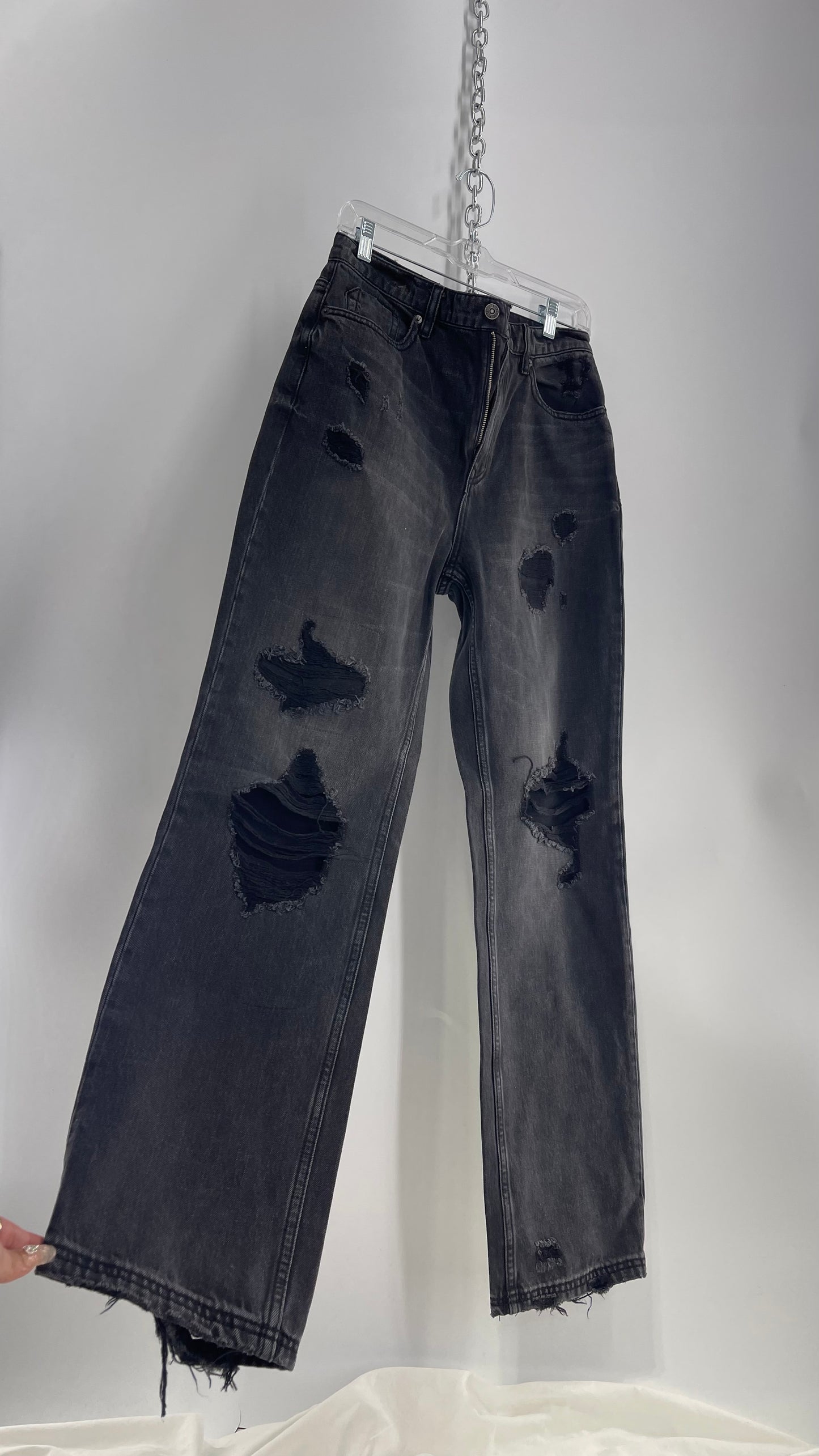 Free People Distressed Black/Grey Jeans with Tags Attached (28)