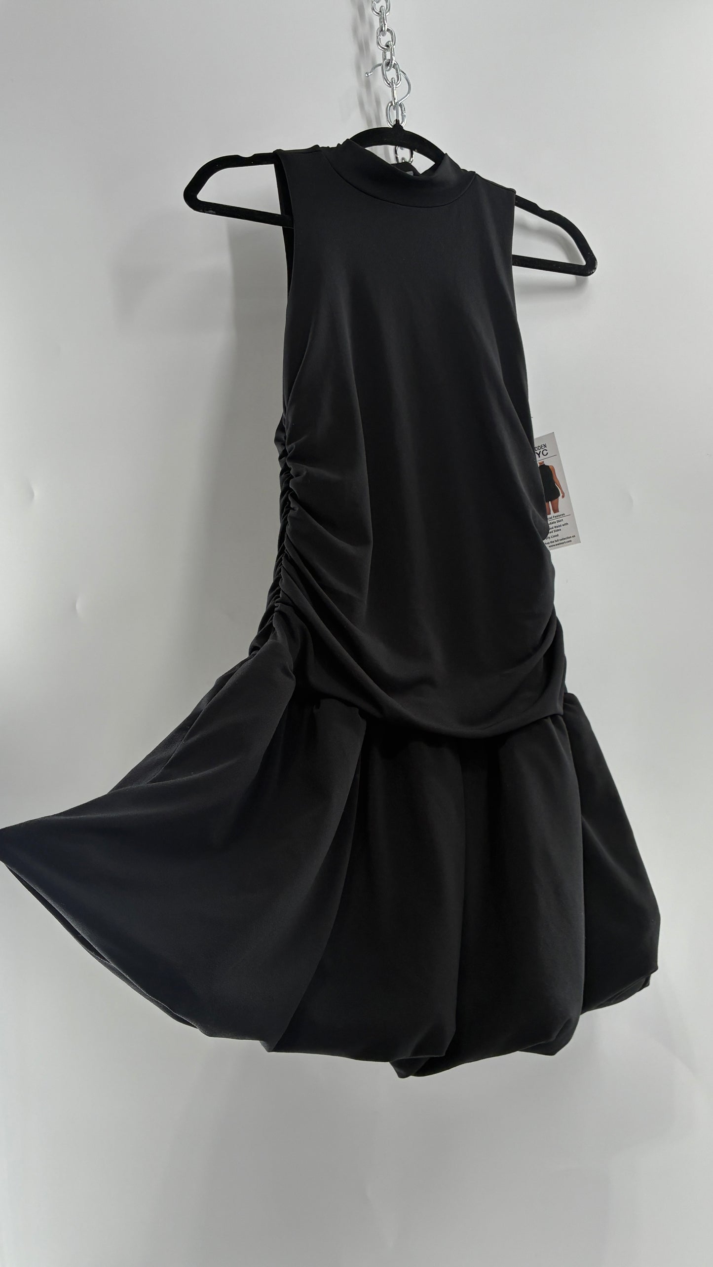 MADDEN NYC Black High Neck, Drop Waist, Bubble Hem Mini Dress with Tags Attached (XS-S)