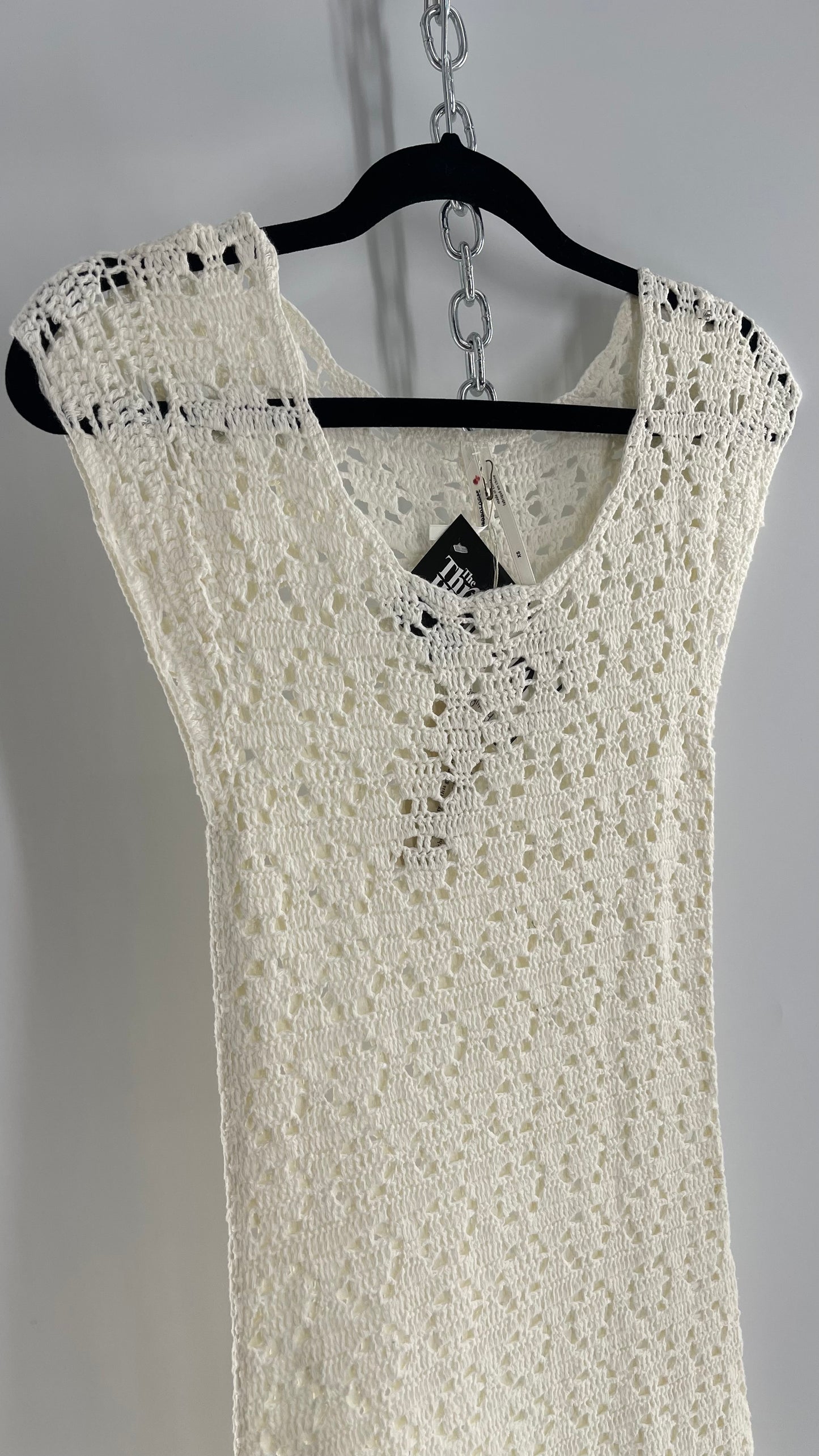 Anthropologie White Crochet Knit MIDI Dress with Tags Attached