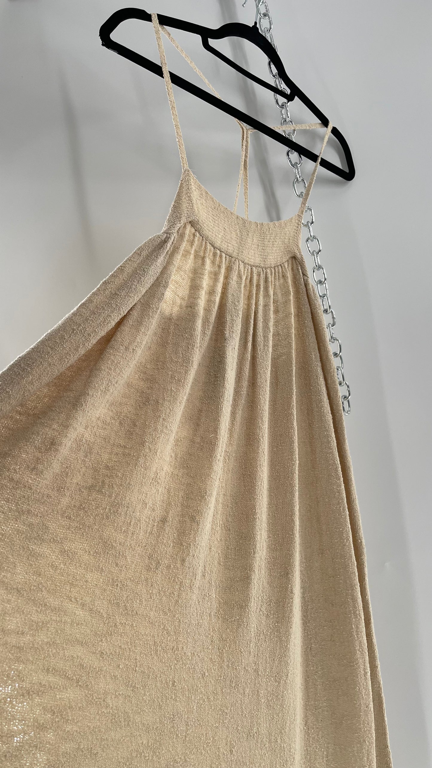 Free People Beach Beige Slinky Halter Textured Maxi Dress