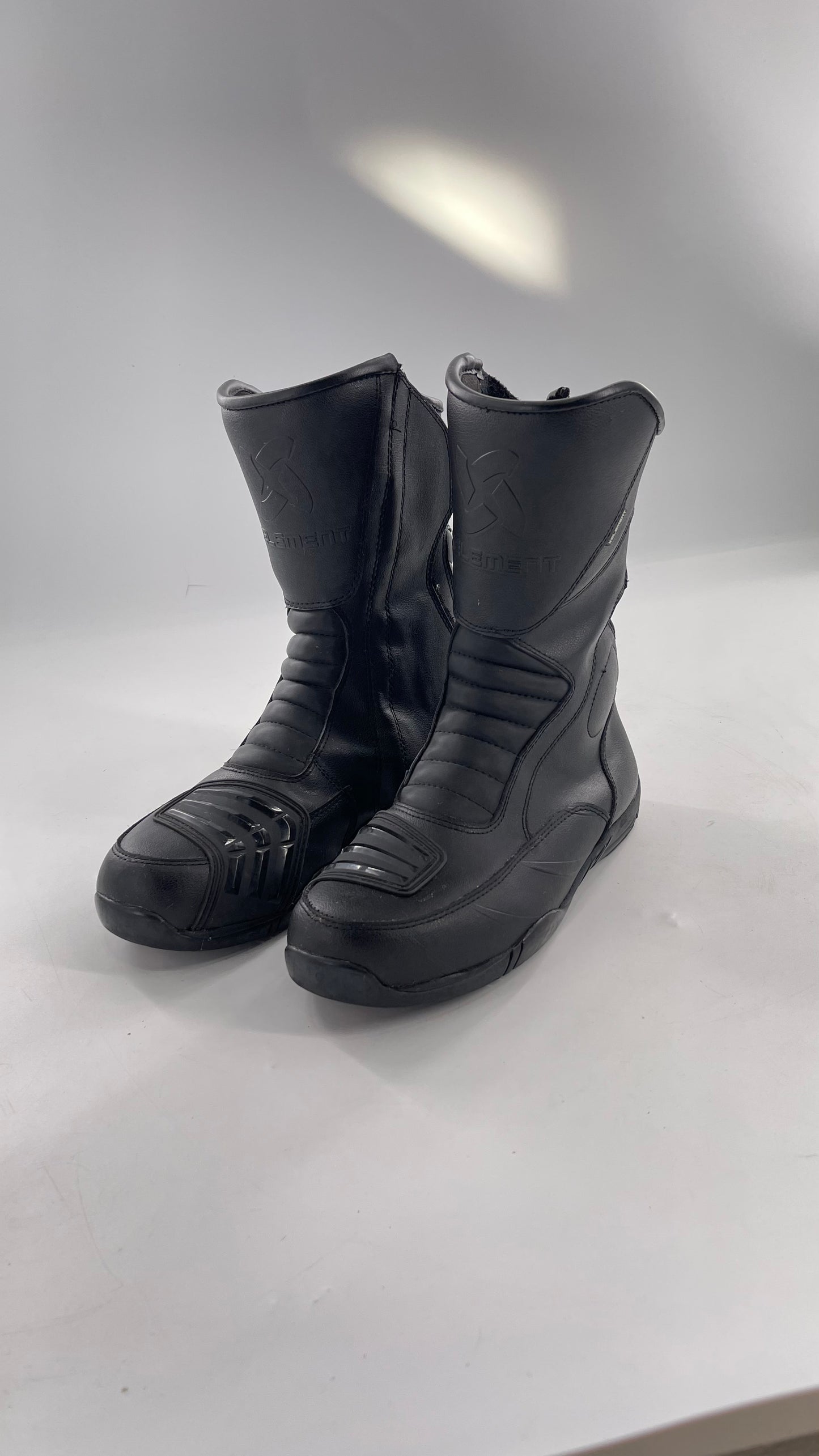 XELEMENT Black Leather Motorcycle Motocross Riding Boots (9.5)