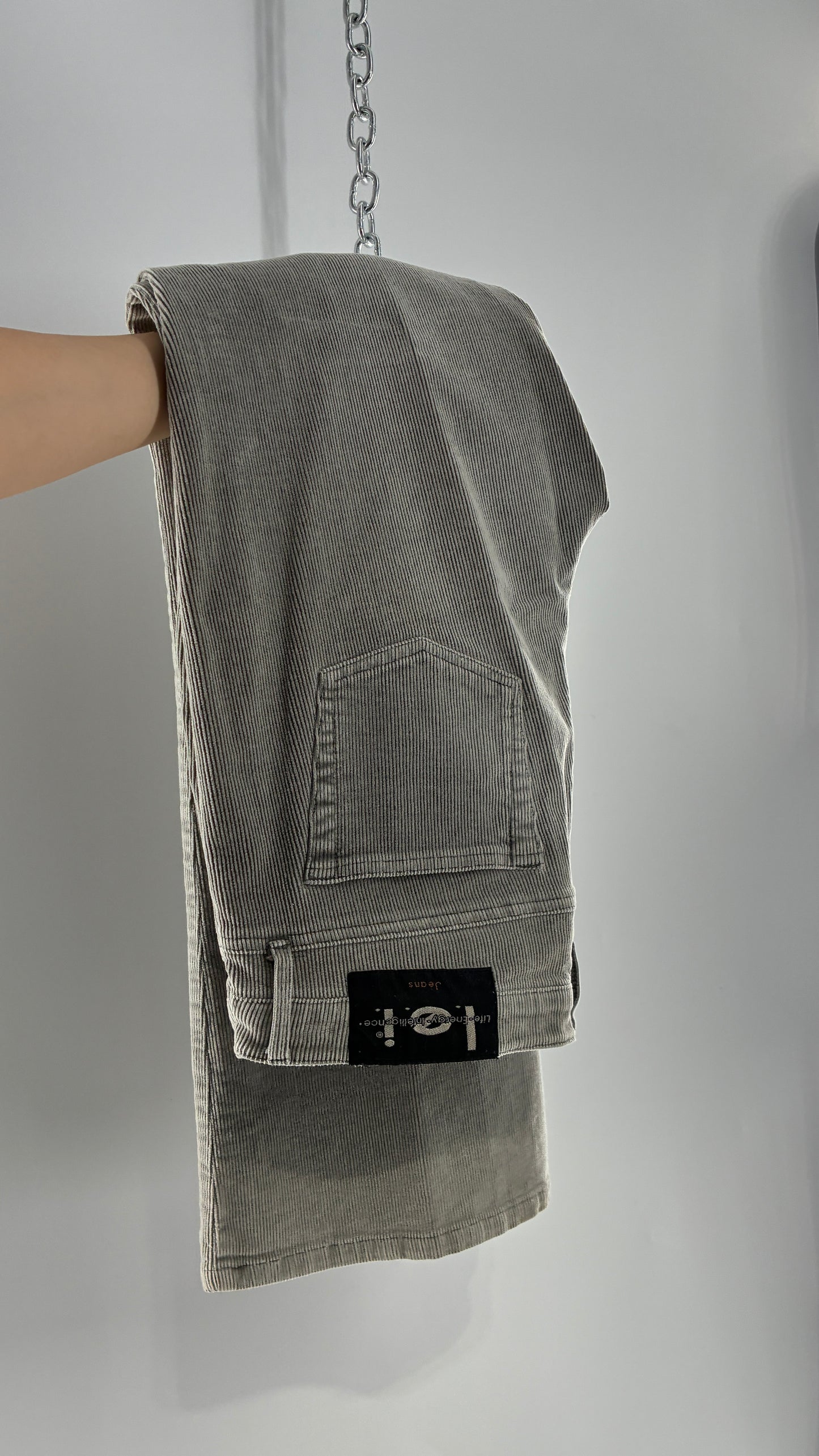 Vintage LEI Grey Corduroy Flare Pants with Fading Detail (13)