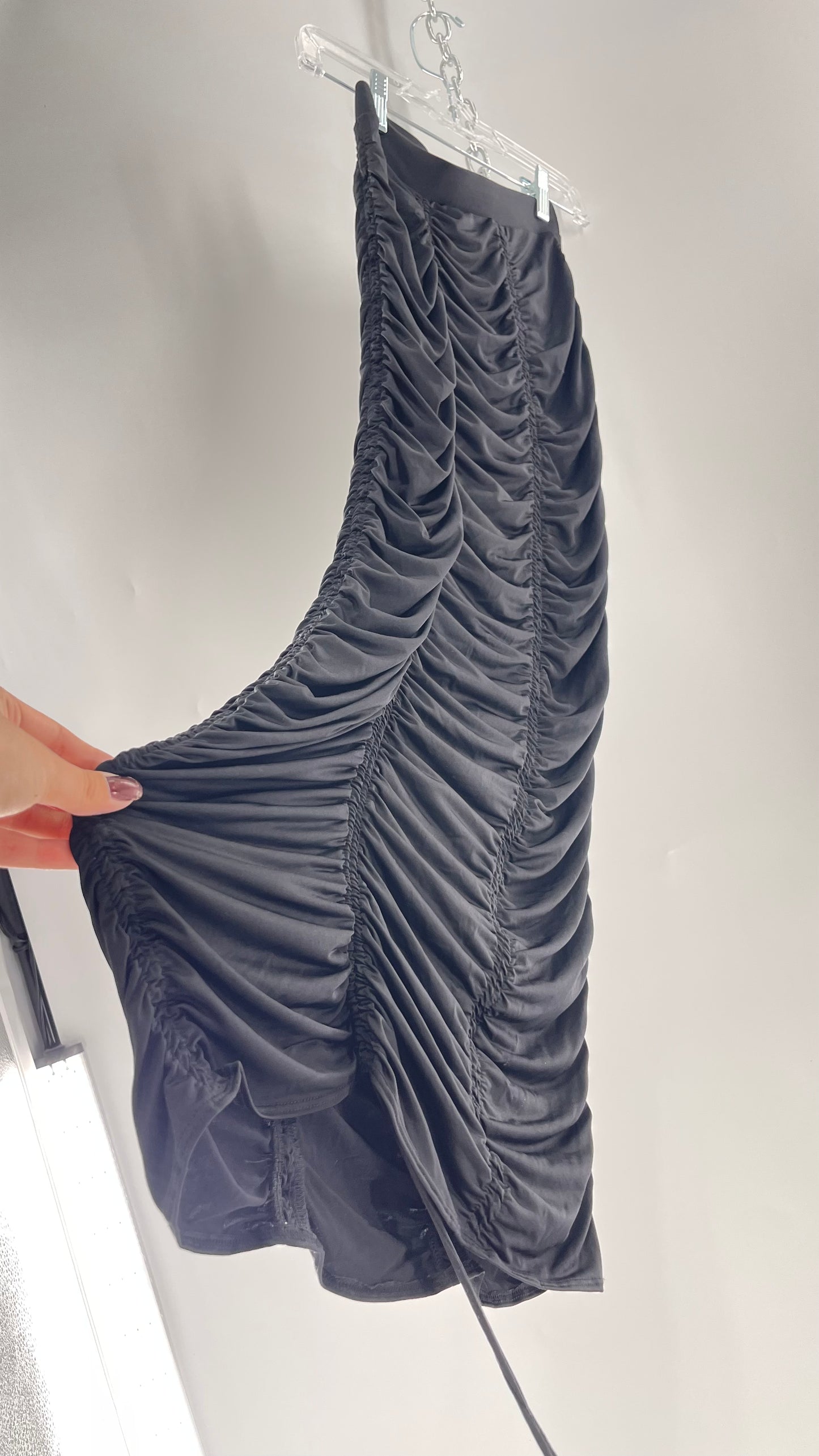 Urban Outfitters Black Ruched Full Length Lycra Skirt (XS)