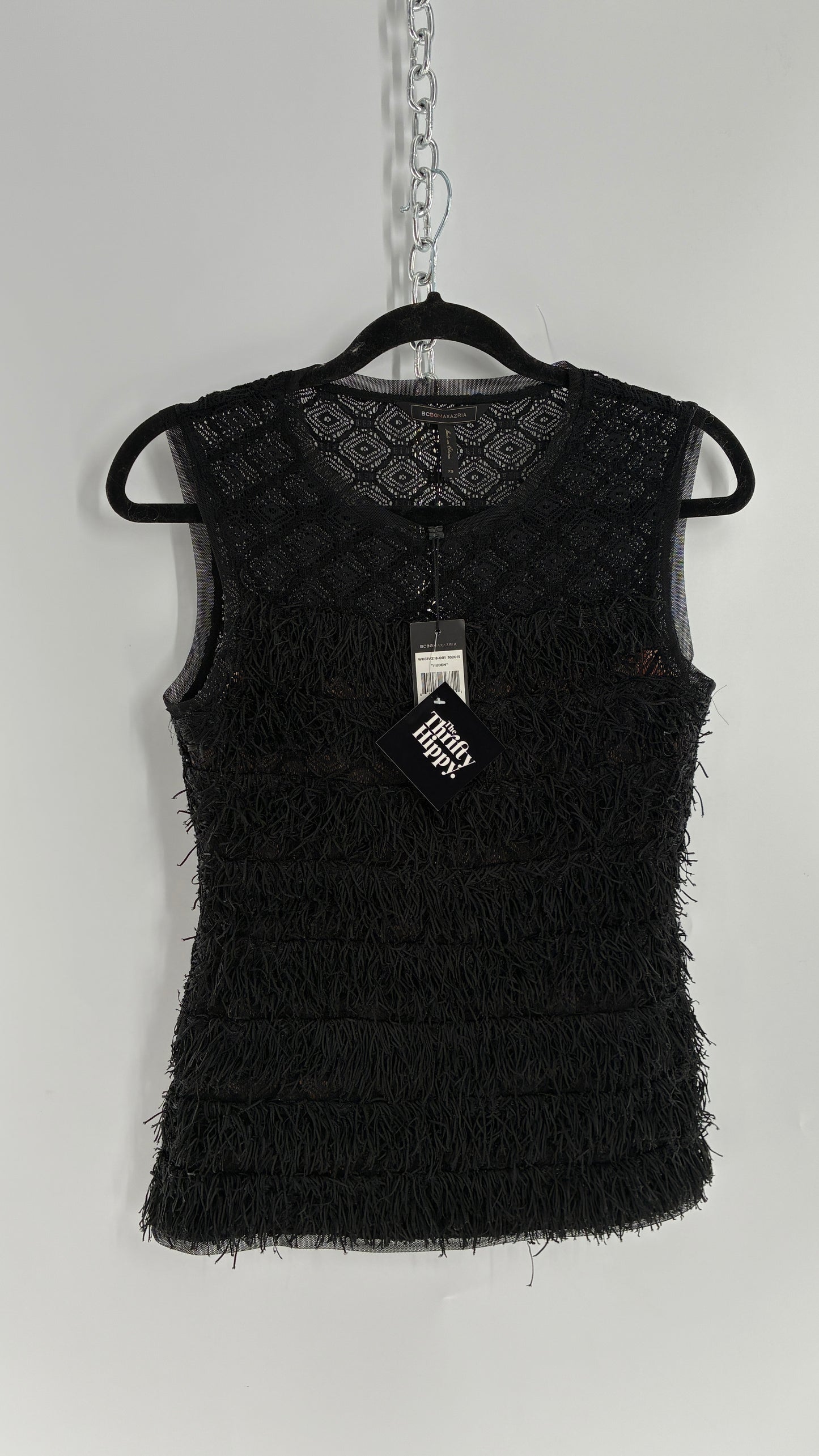 Deadstock Vintage BCBG MAXAZRIA Auden Black Fringe And Lace Top (XS)