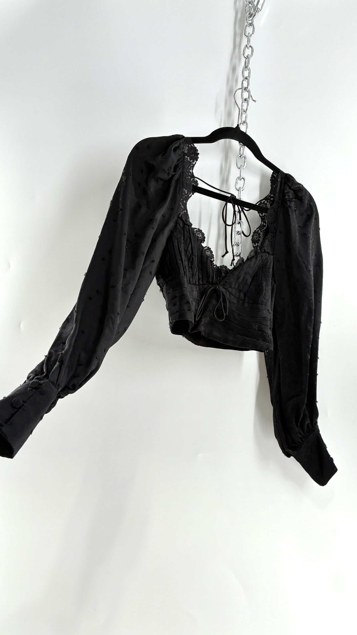 For Love & Lemons Liz Black Balloon Sleeve Ruched Bodice Blouse (XS)