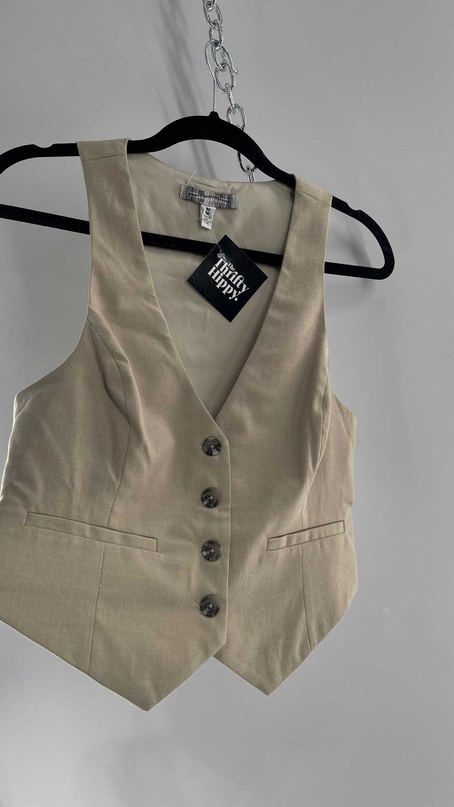 Urban Outfitters Vintage Upcycled Tan\Grey Cropped Vest Top (Medium)
