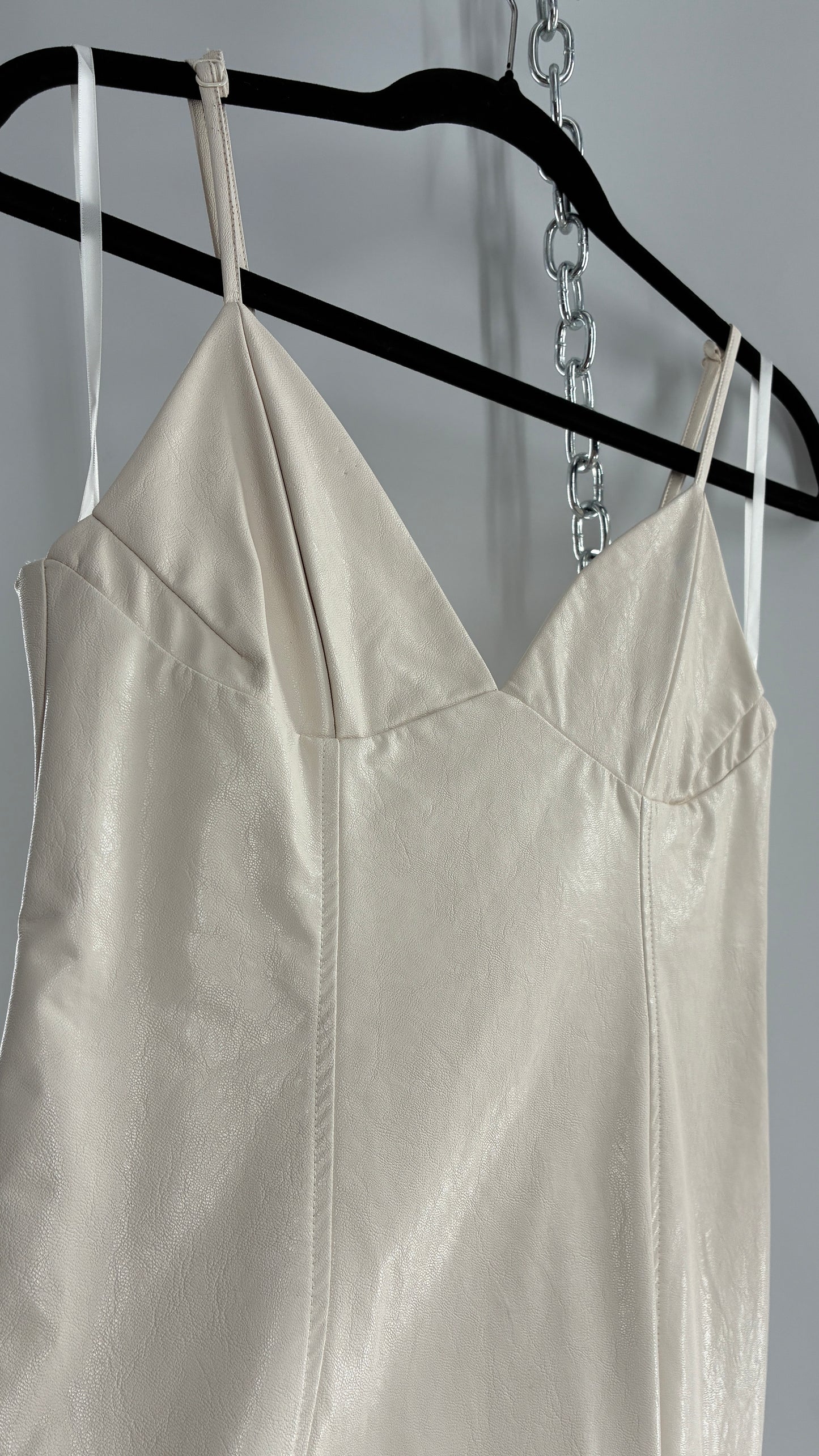 Super Down Vegan White Leather Camisole Mini Dress with Triangle Cups (XS)