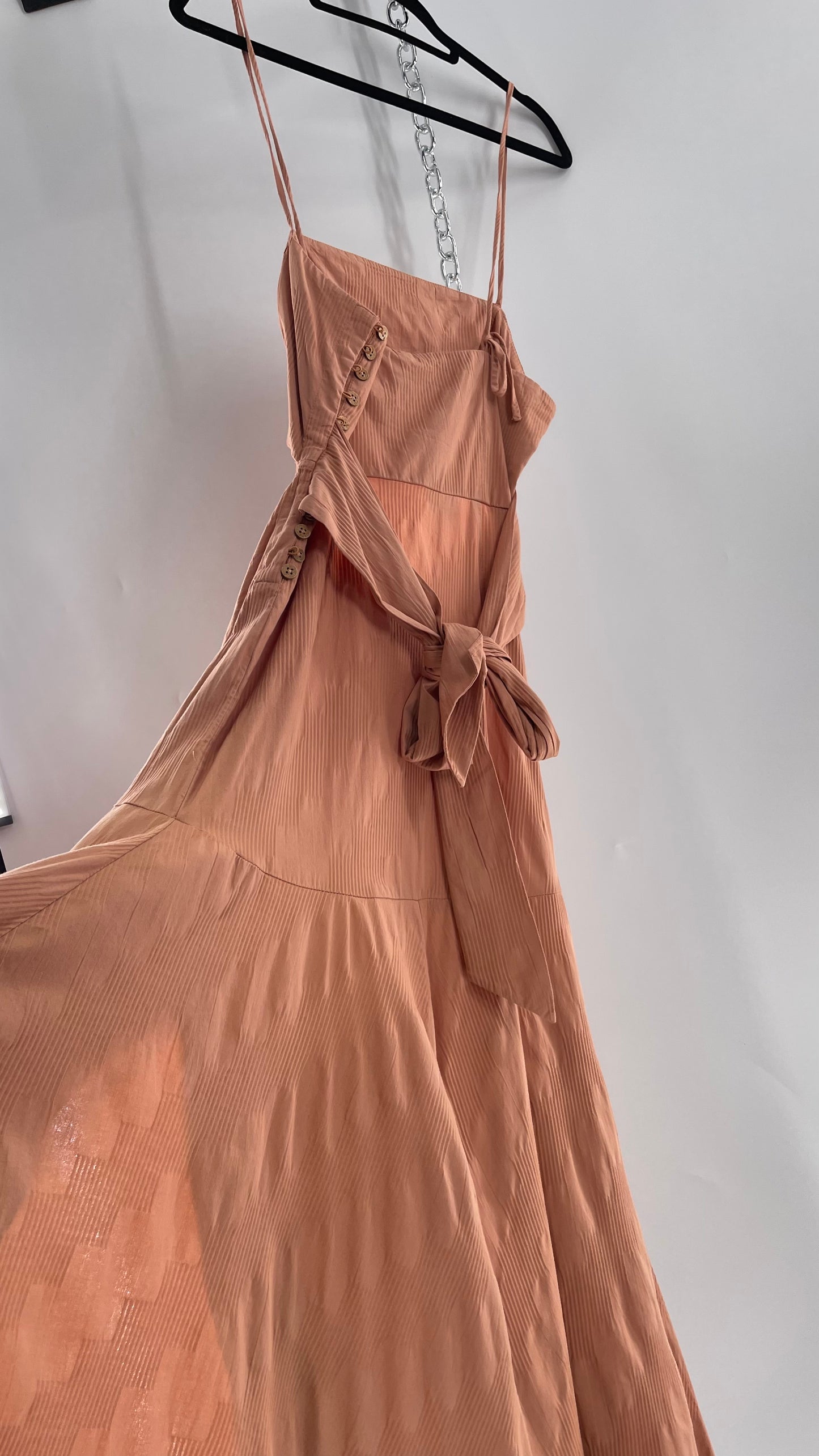 Free People Terracotta/ Smoky Pink Maxi Dress with Exposed Midriff, Waist Bow, and Side Slit with Tags Attached  (M)