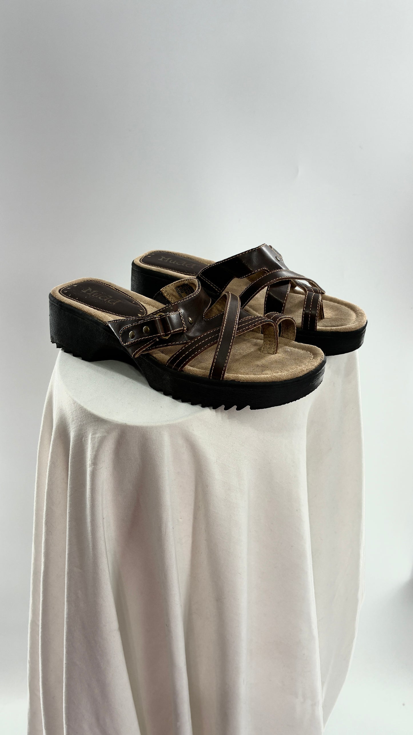 Vintage MUDD Block Heel Brown Leather Strappy Sandals (6.5)