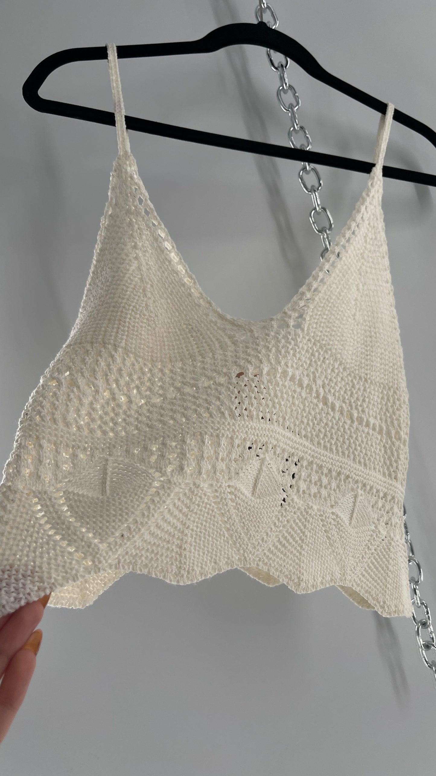 Anthropologie Pilcro White Crochet Cropped Tank (Small)