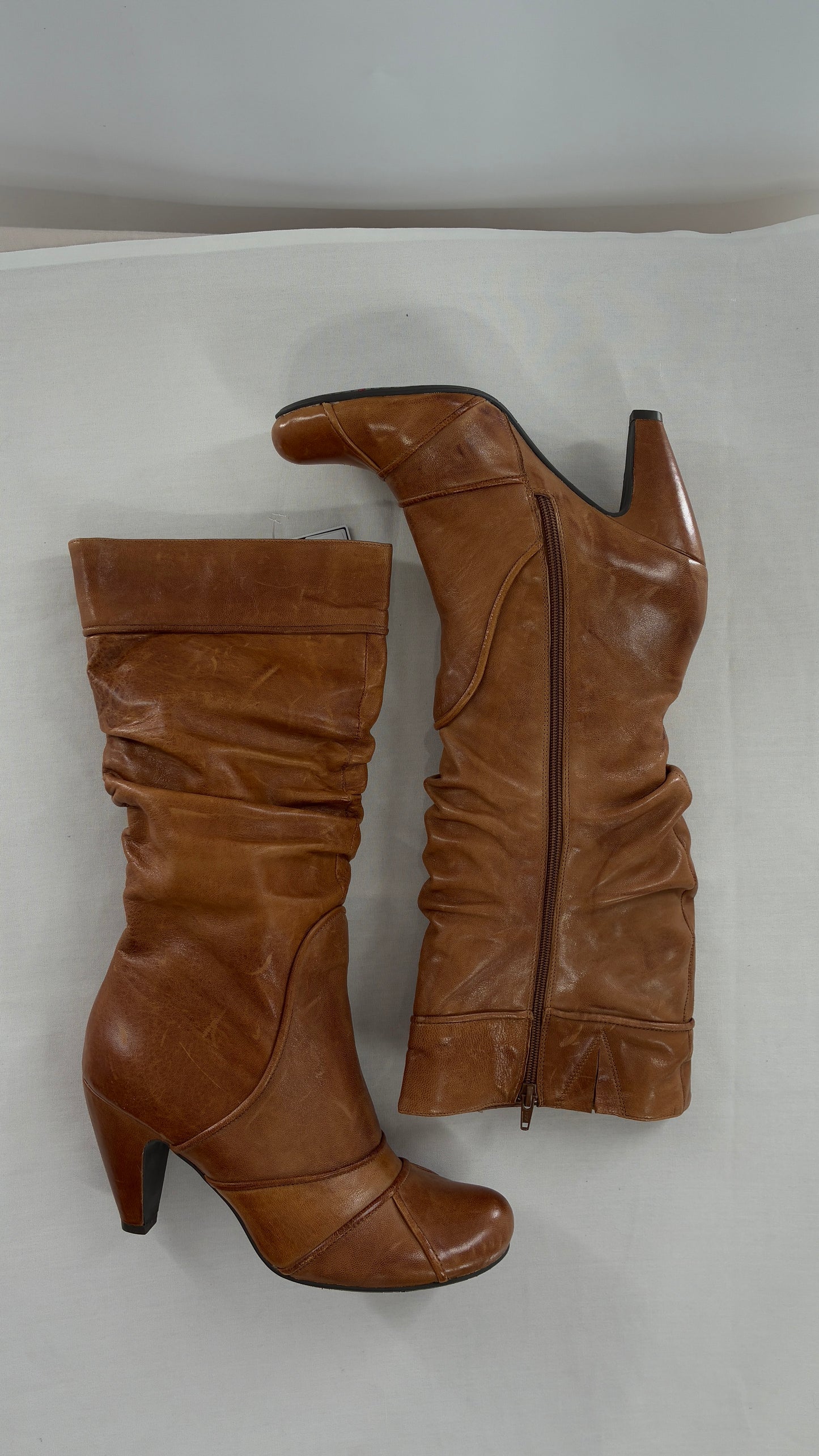 MIZ MOOZ Brown Leather Stacked Round Toe Boot (10)