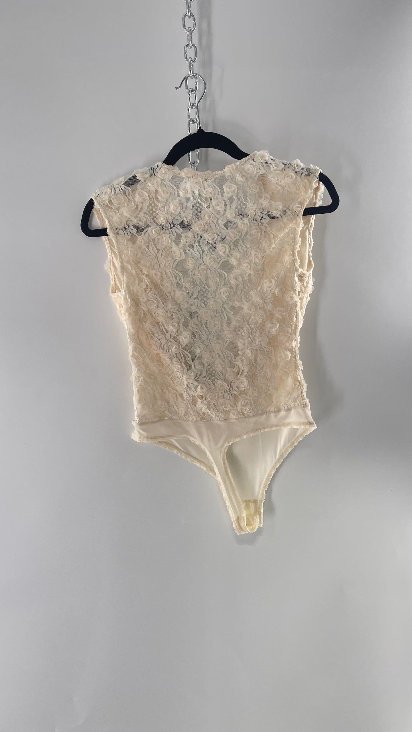 Intimately Free People White Shirt Sleeve Rosette Bodysuit (Small)