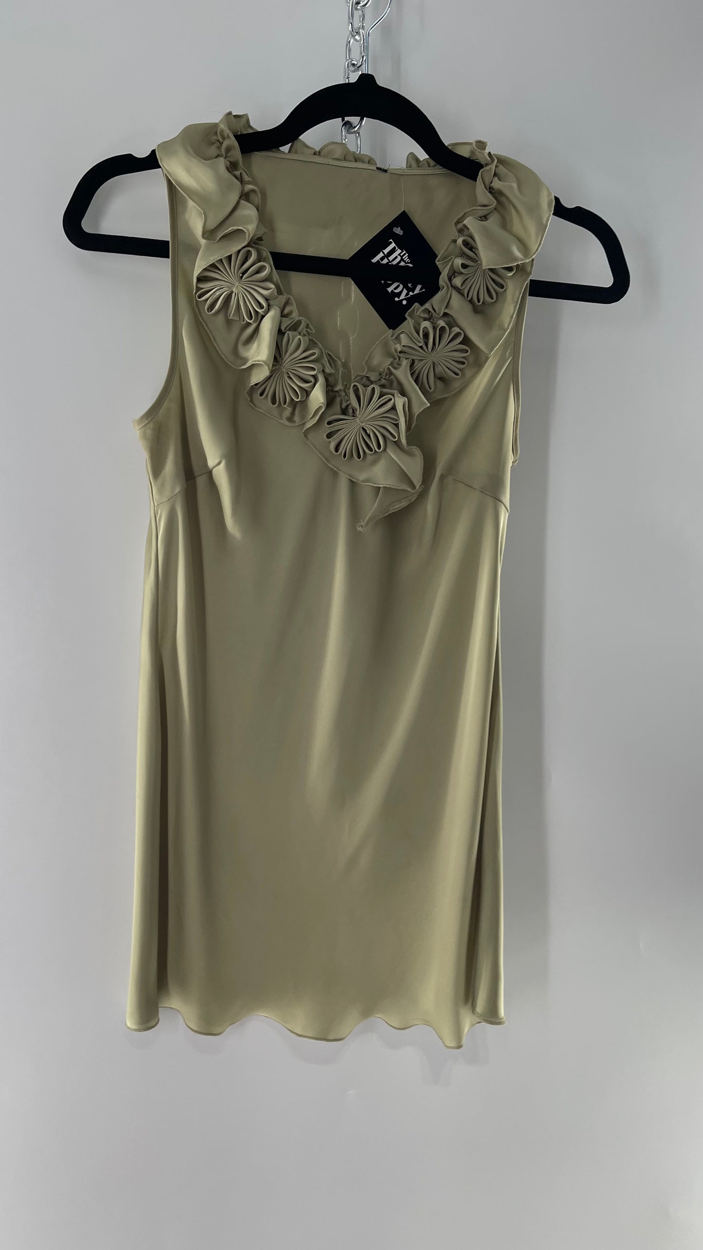 Sage Green Silky Sleeveless Tunic with Rosettes (Medium)