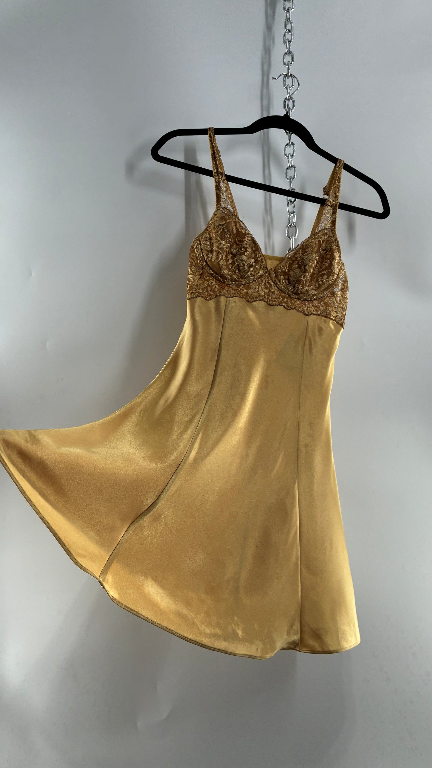 Vintage Victoria’s Secret Gold Mini Dress with Lace Underwire Bustier (XS)