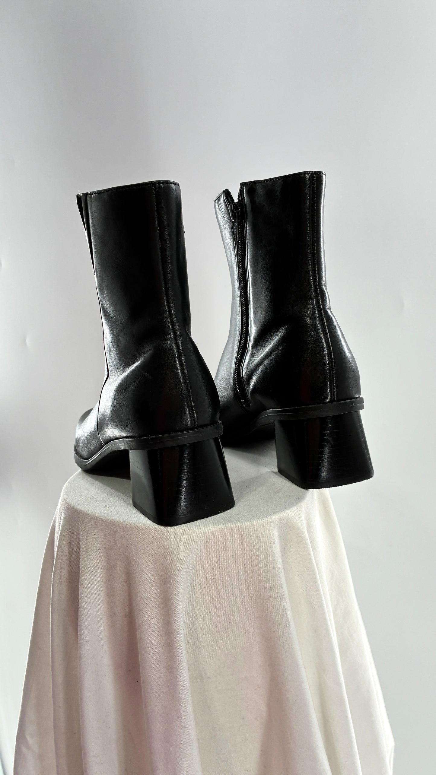 Vintage Naturalizer Black Square Toe Genuine Leather Block Heel Boots Made in Brazil (8)