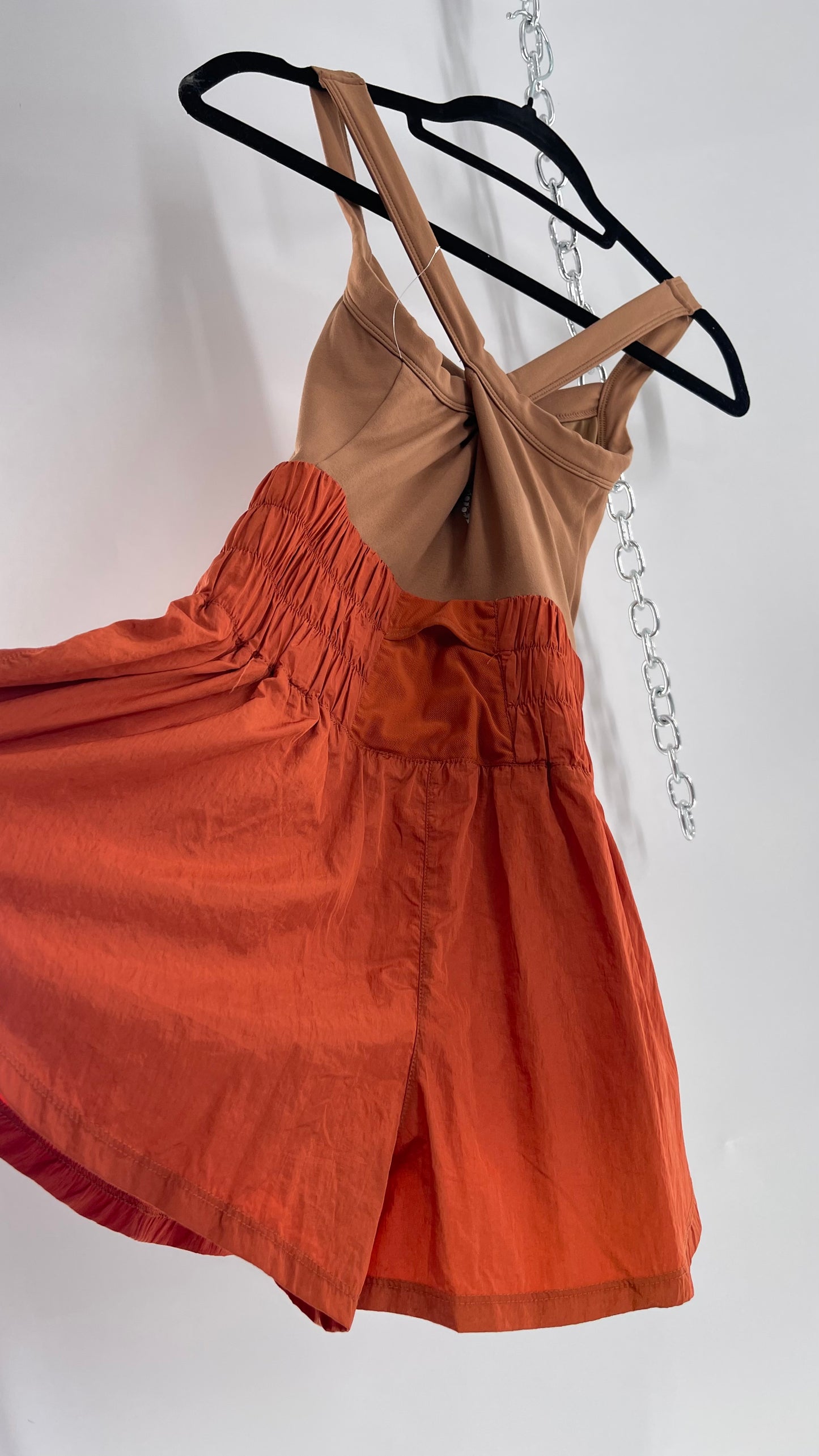 Free People Movement Tan Jumpsuit with Burnt Orange Parachute Shorts (XS)