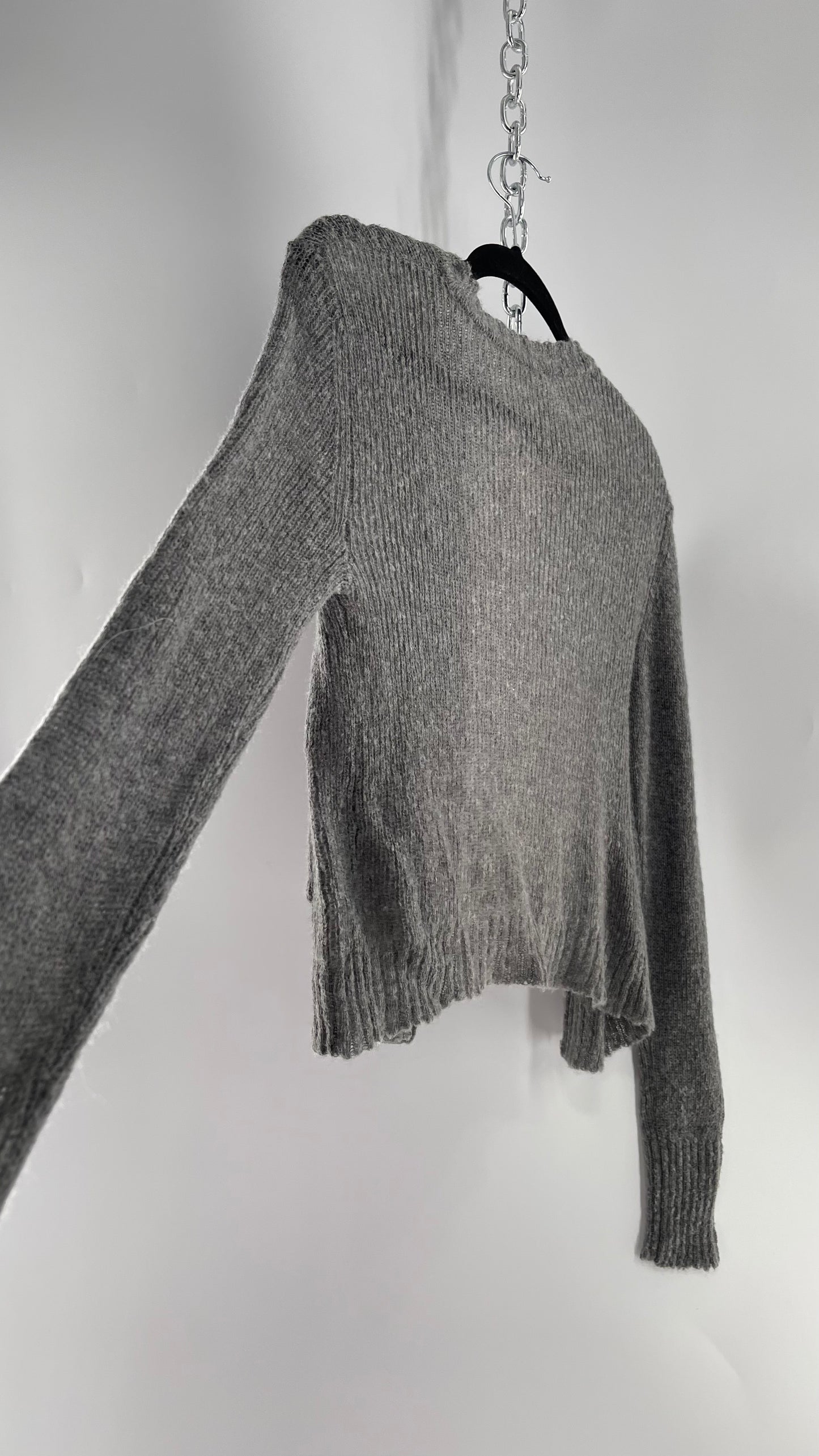 Free People Gray Pocketed Cropped Cardigan (XS) 29% Mohair 21% Wool