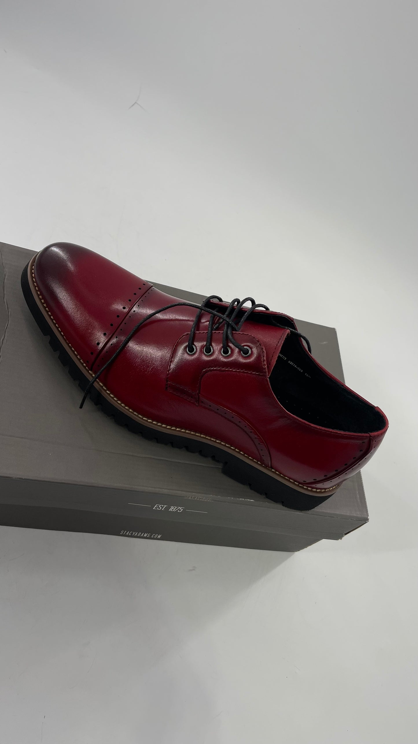 Stacy Adam’s Cherry Red Leather Oxfords with Cap Toe Detail (10)