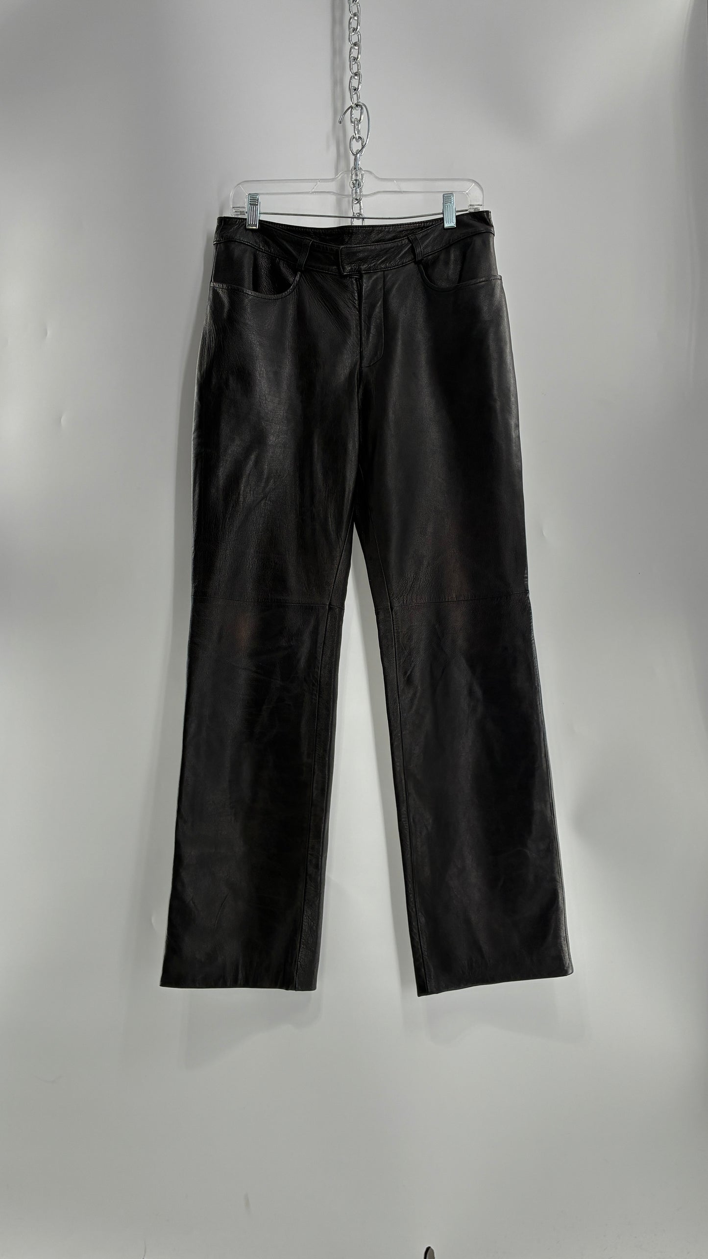 Vintage INC Black Soft Genuine Leather Side Closure Pants (6)